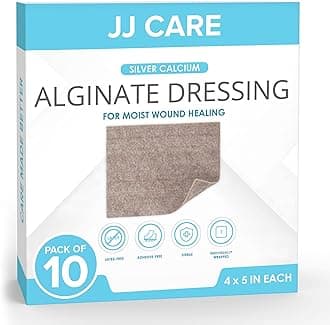 JJ CARE Silver Calcium Alginate Wound Dressing (Pack of 10) 4x5, Silver Alginate Wound Dressing Individually Packed, Highly Absorbent Non-Adherent Bandages for Wound Care