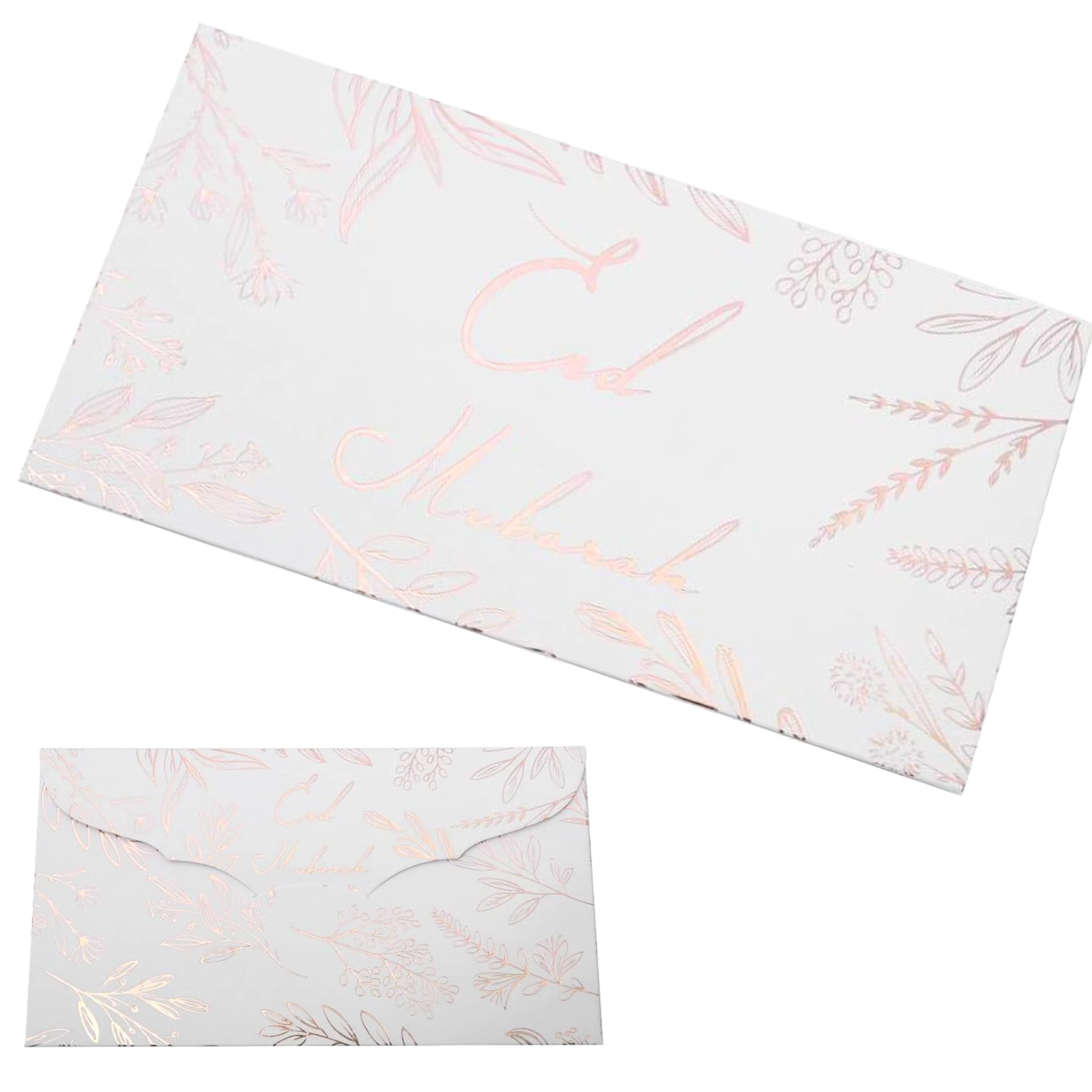 Eid Money Envelopes Ramadan for Gifting Eid Mubarak Ramadan Mubarak Envelope for Kids Happy Eid Gold Foil Design 10 Piece (Rose Gold)