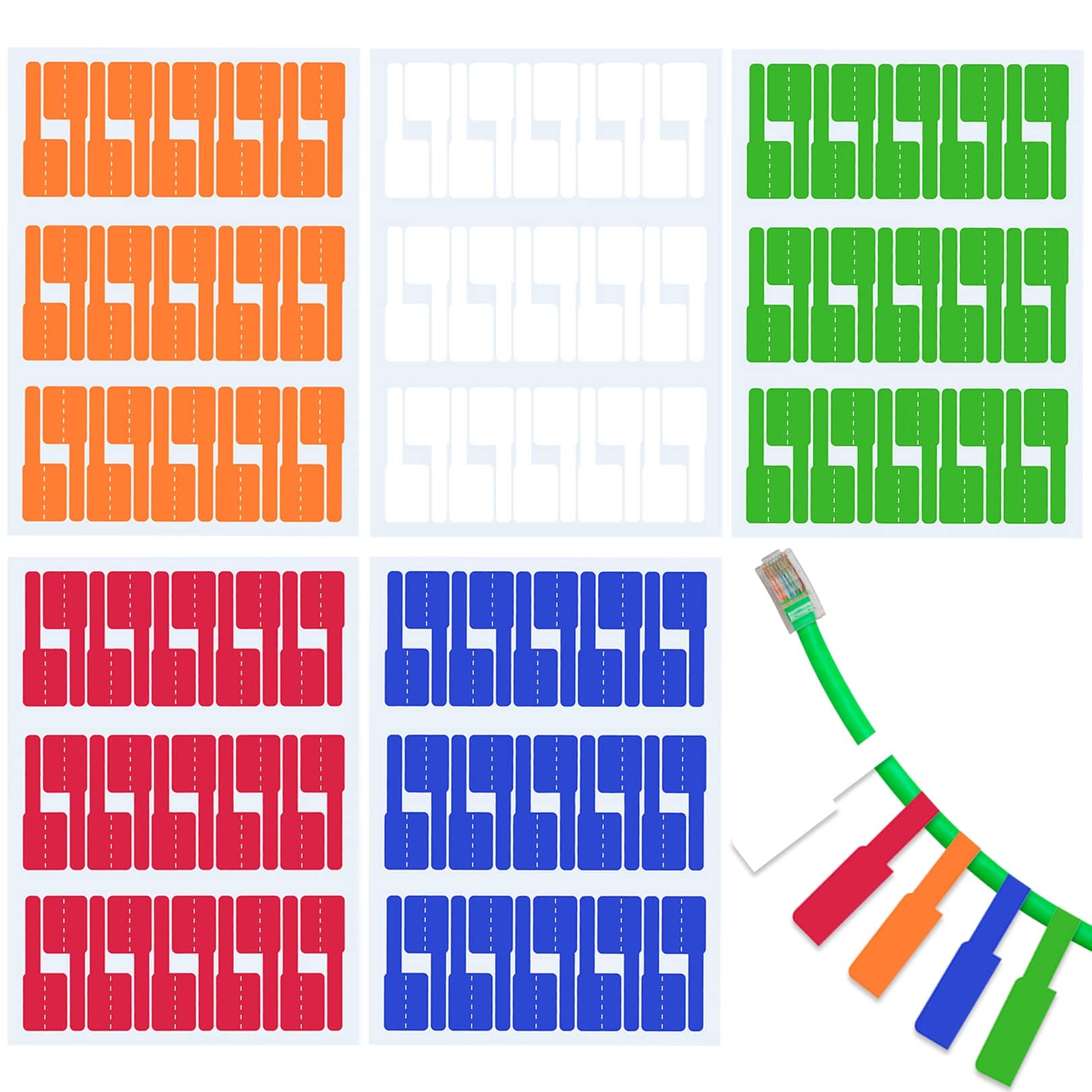 CableLabels, 150pcs Self-Adhesive Cable Markers Waterproof Tear Resistant Wire Labels Cable Tags Stickers Support Handwriting for Computer Room Cable Labels, Network Cable Markers(5 Colours)