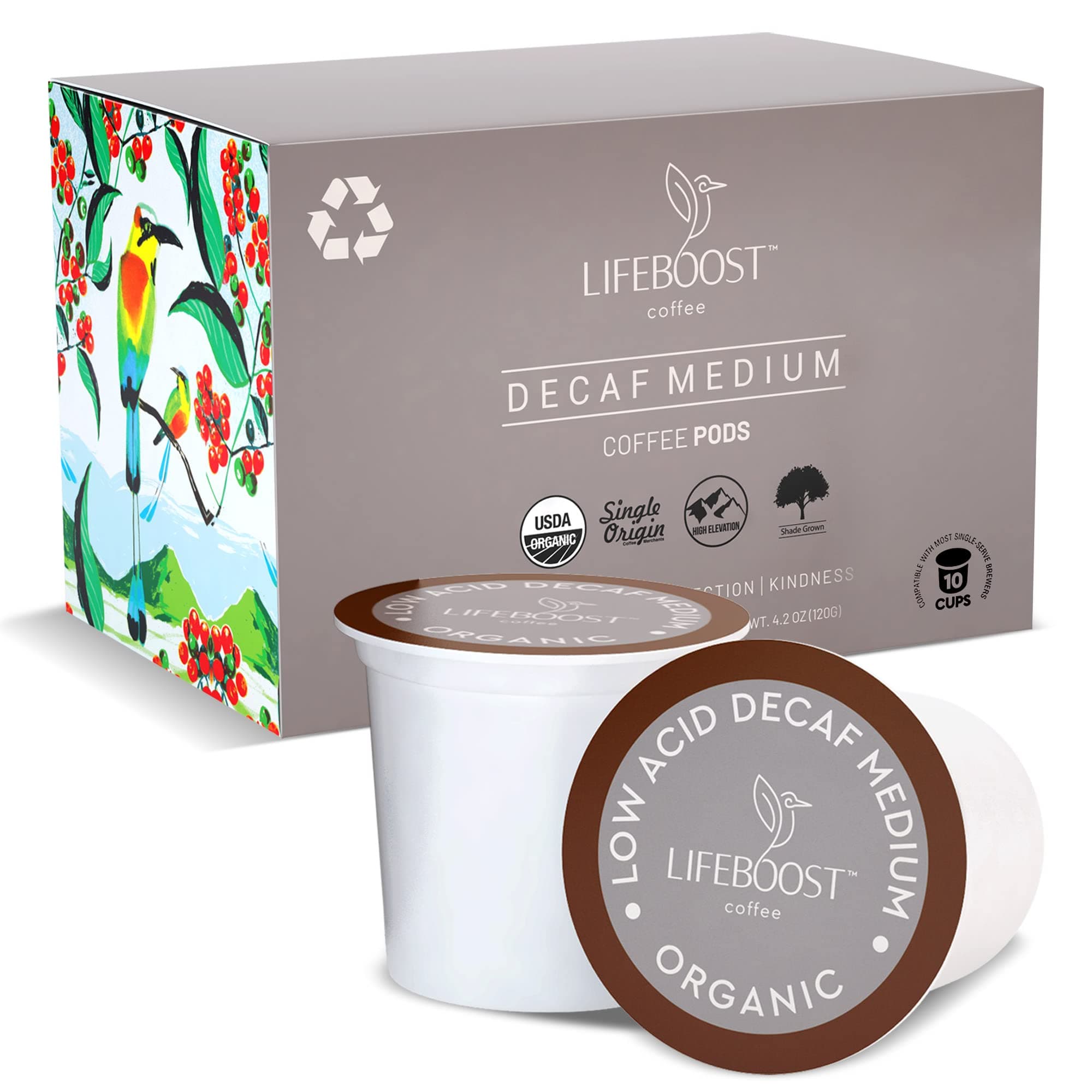 Organic Decaf Coffee K Cups - Low Acid Single Origin Non-GMO Mold Free Decaf Coffee Pods Compatible with Keurig & Keurig 2 - Third Party Tested for Mycotoxins and Pesticides - 10 Count