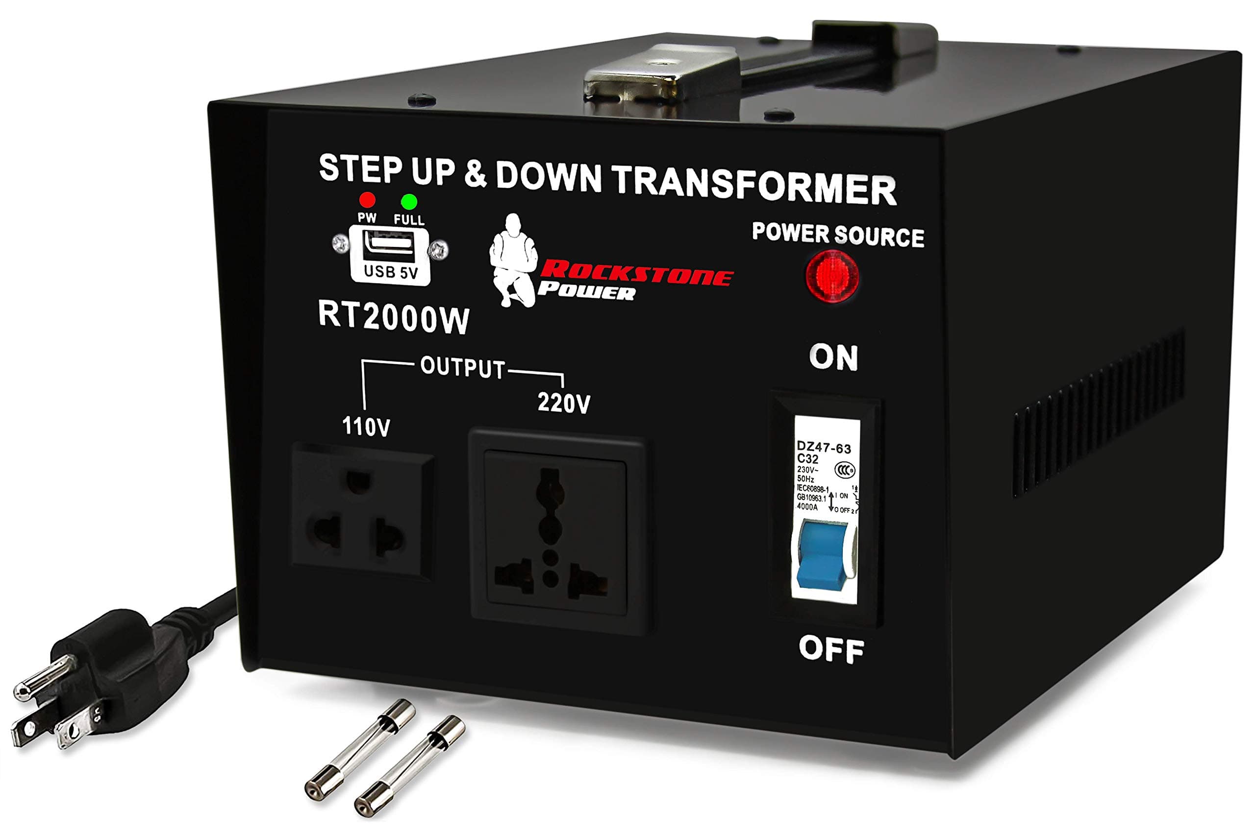 Rockstone Power 2000 Watt Heavy Duty Step Up/Down Voltage Transformer Converter, 110/120/220/240 V, 5V USB Port