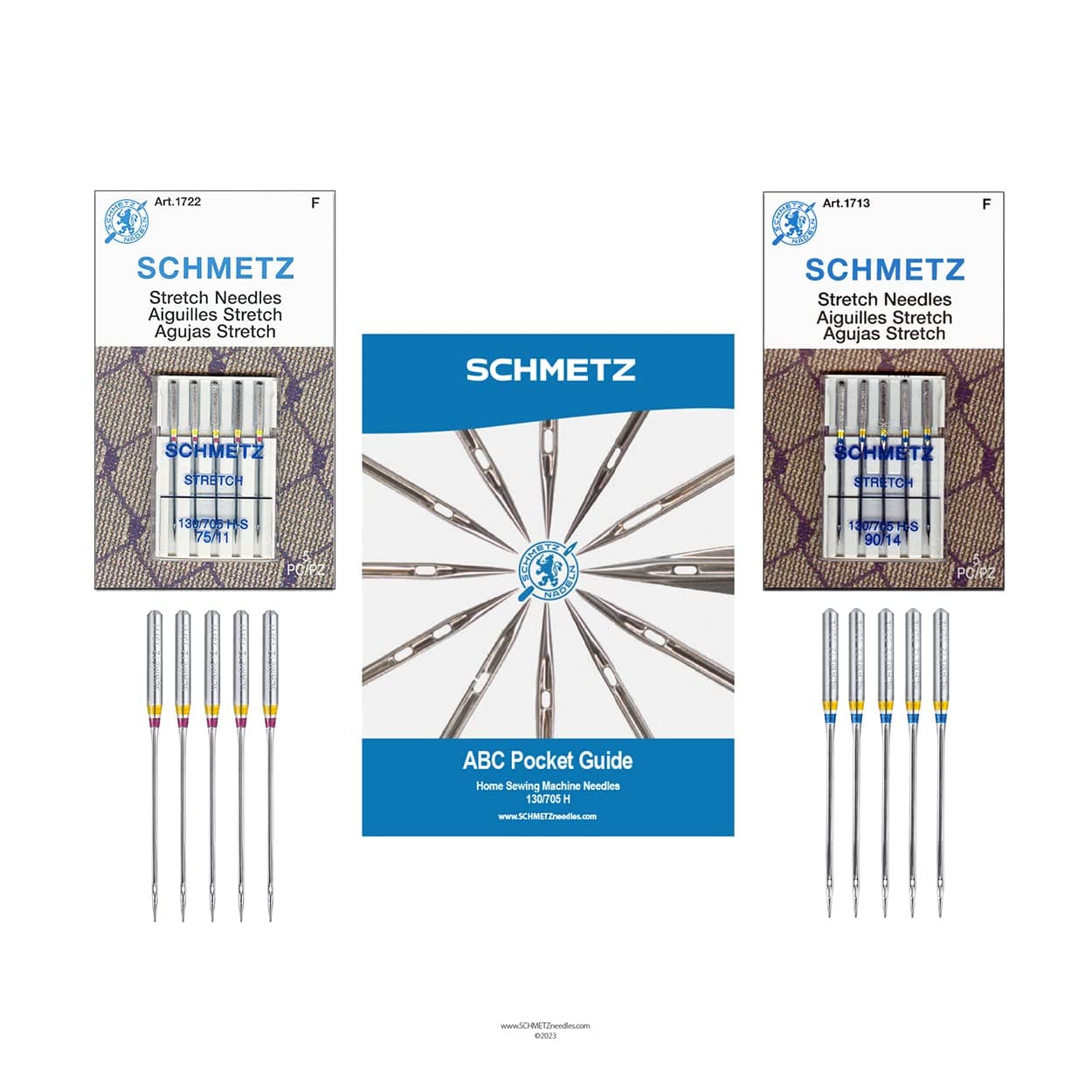 SCHMETZStretch Sewing Machine Needle Combo Pack (10 Needles Total and 1 SCHMETZ ABC Pocket Guide)