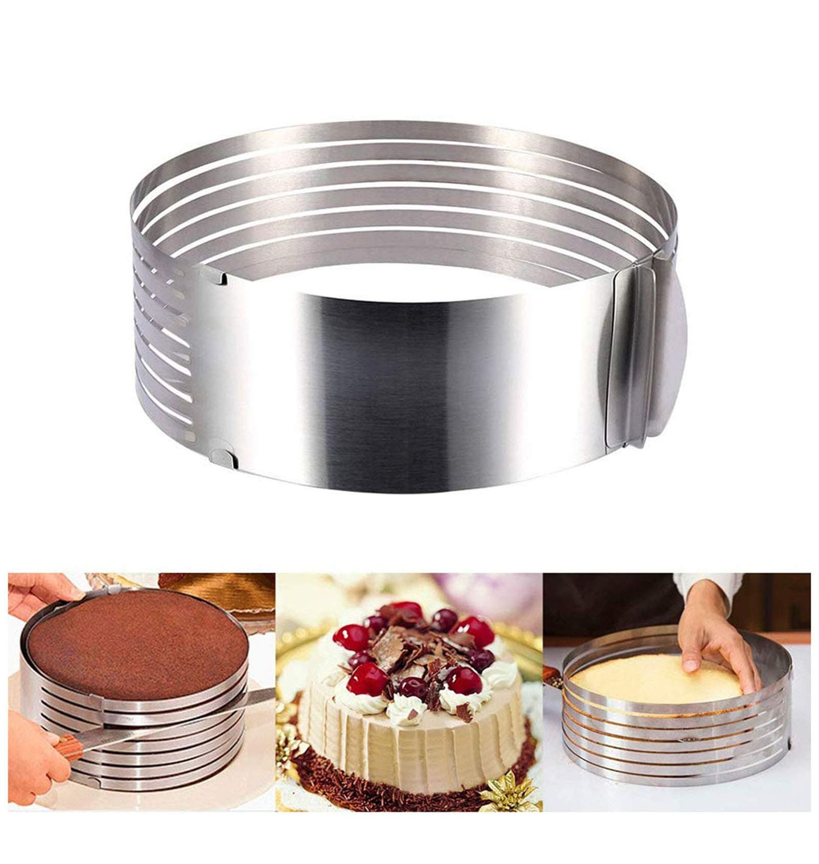 Multi Layer Cake Slicer Mousse Mould - Adjustable 7-Layer Cutter, 6-8 Inch Stainless Steel Leveler
