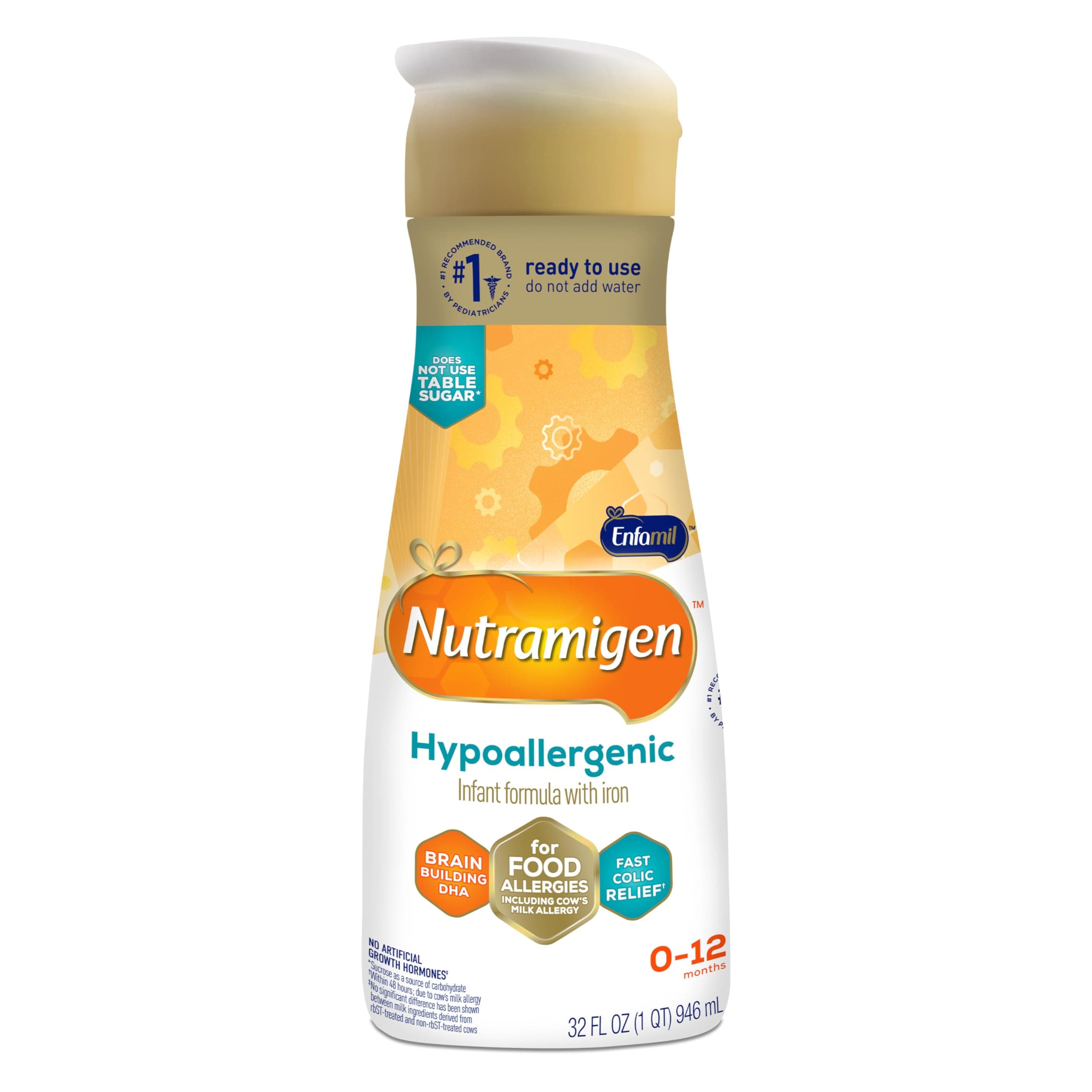 Enfamil Nutramigen Hypoallergenic Baby Formula with Iron, Lactose Free, Colic Relief from Cow's Milk Allergy Starts in 24 Hours, Brain Building DHA, Probiotic LGG for Immune Support, 32 Fl Oz Bottle
