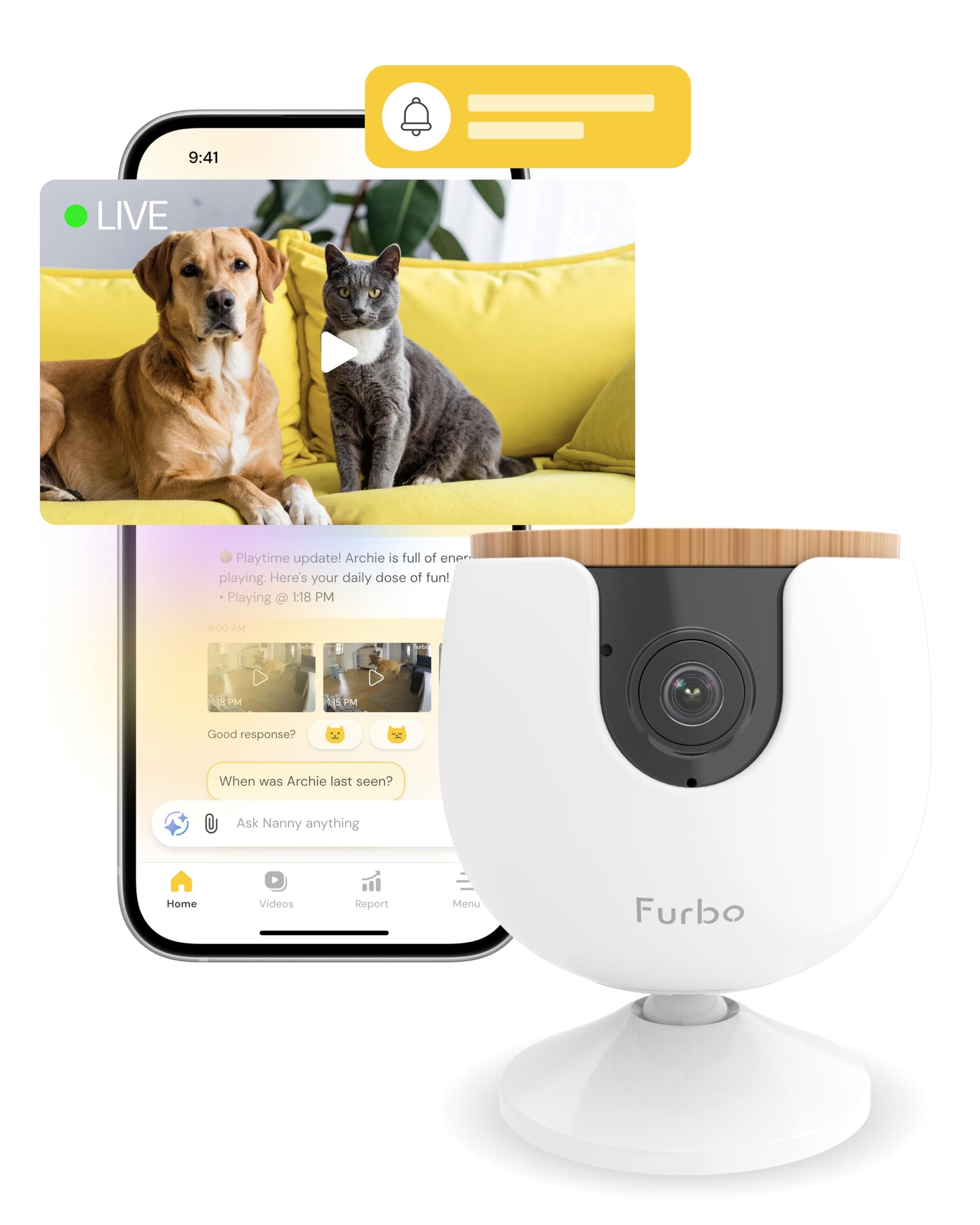 Mini Pet Camera [Subscription Required] Unlock Camera w/Paid Plan: Home Security with Dog & Cat Safety Alerts, 2-Way Audio, Mountable Smart Cam (Low Risk, 3mo Min. Cancel Anytime)