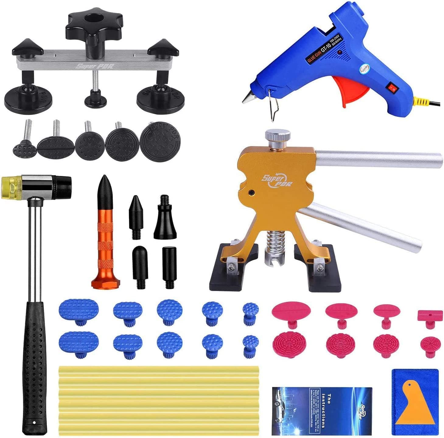 42pcs Paintless Dent Repair Tools Bridge Glue Puller Hot Melt Glue Gun Dent Lifter PDR Knockdown Tool Kits
