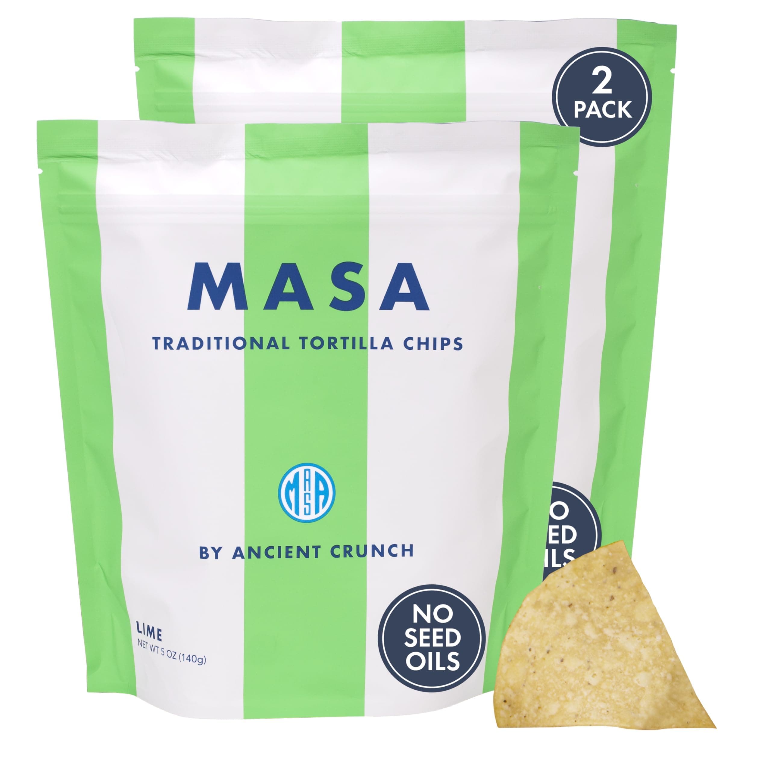 MASA Chips Lime Flavored Corn Tortilla Chips Cooked in Beef Tallow – Seed Oil Free Snack, 2pk×5 oz each– Handmade with Only Naturally Grown Corn, Fresh Lime, & Sea Salt, Gluten Free