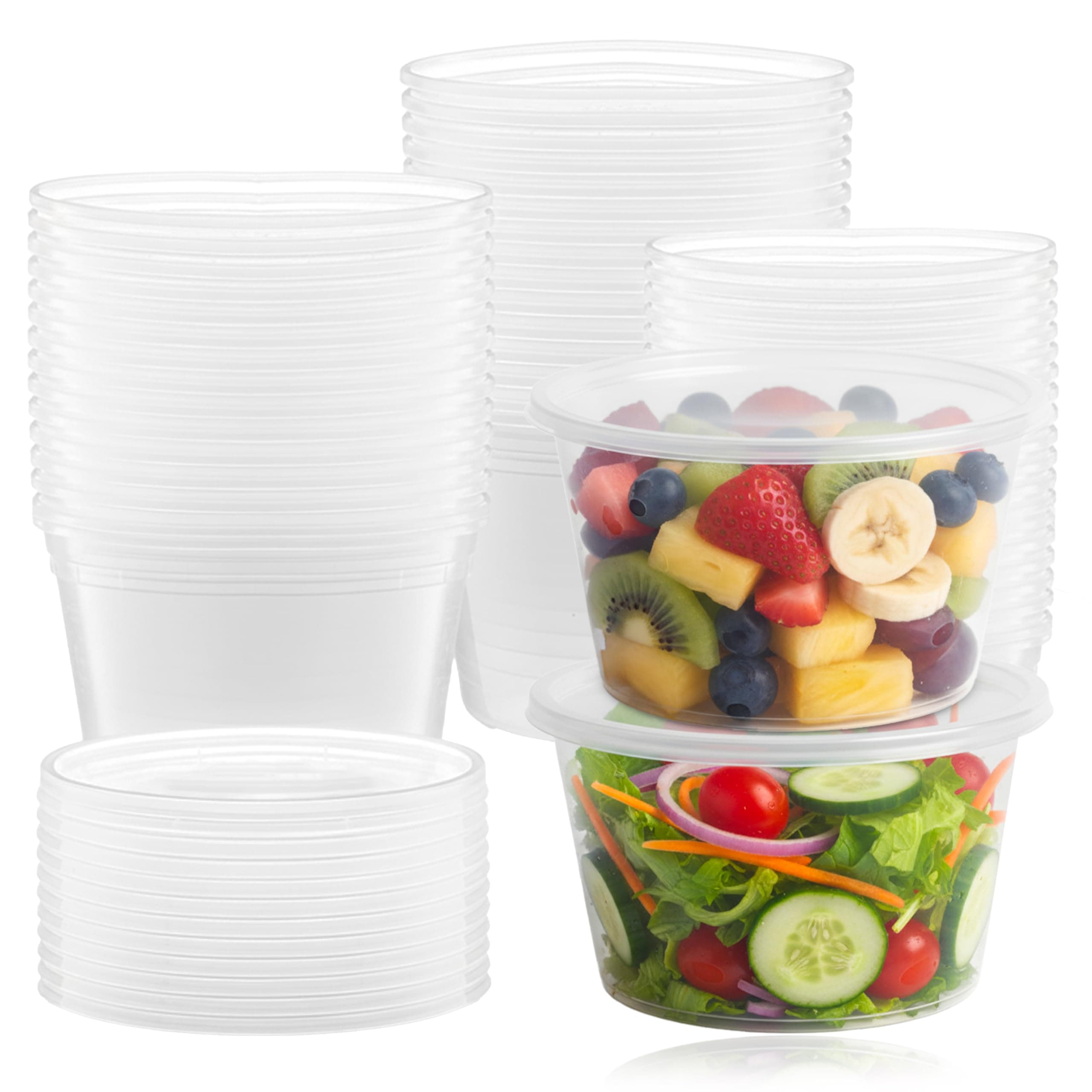 AVLASH® [50 Pack 450ml - 16oz Round Stackable Plastic Food Container Set With Lids - Reusable, Leakproof, Dishwasher & Microwave Safe, BPA Free Meal Prep Containers
