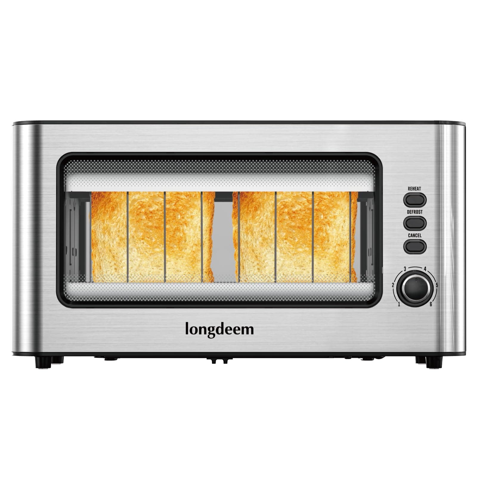 LONGDEEM 2 Slice Toaster 1.75" Extra Wide Slots, See Through Window 6-Shade Settings & Bagel/Defrost/Cancel Function, Removal Crumb Tray & Under Base Cord Storage, Gold, Silver