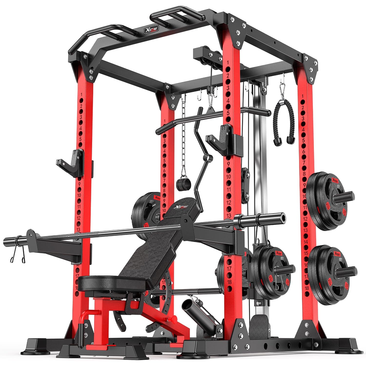 Power Rack Power Cage Multi-Function Squat Rack with Cable Crossover System Selectable More Training Attachment Power Rack for Garage & Home Gym