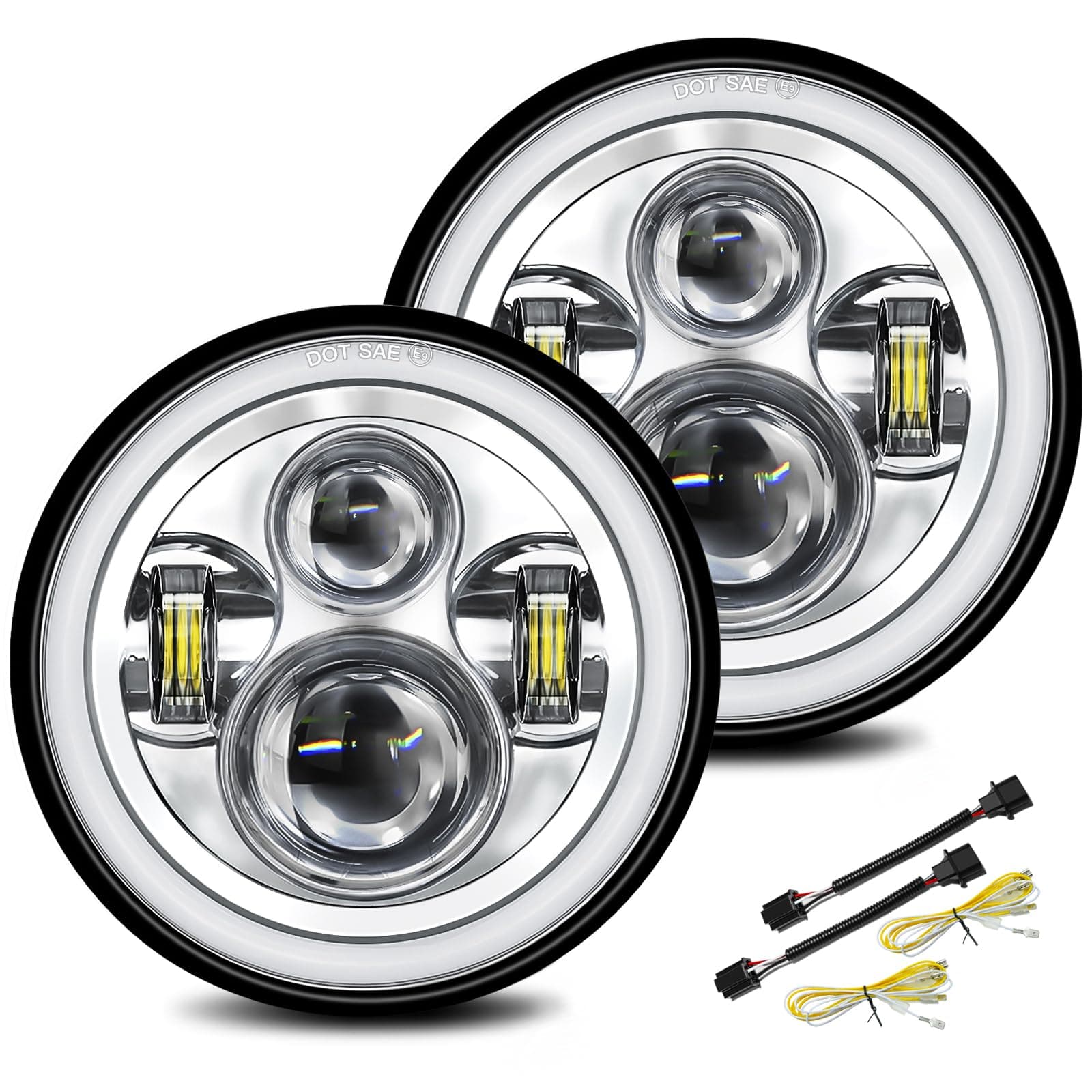 UNI-SHINE 2pcs 7 inch Led Headlight Round DOT Approved H6024 Led Headlight DRL Turn Signal Compatible with Jeep Wrangler JK TJ CJ & Miata & Chevy S3 & Hummer H1 H2 (Chrome)