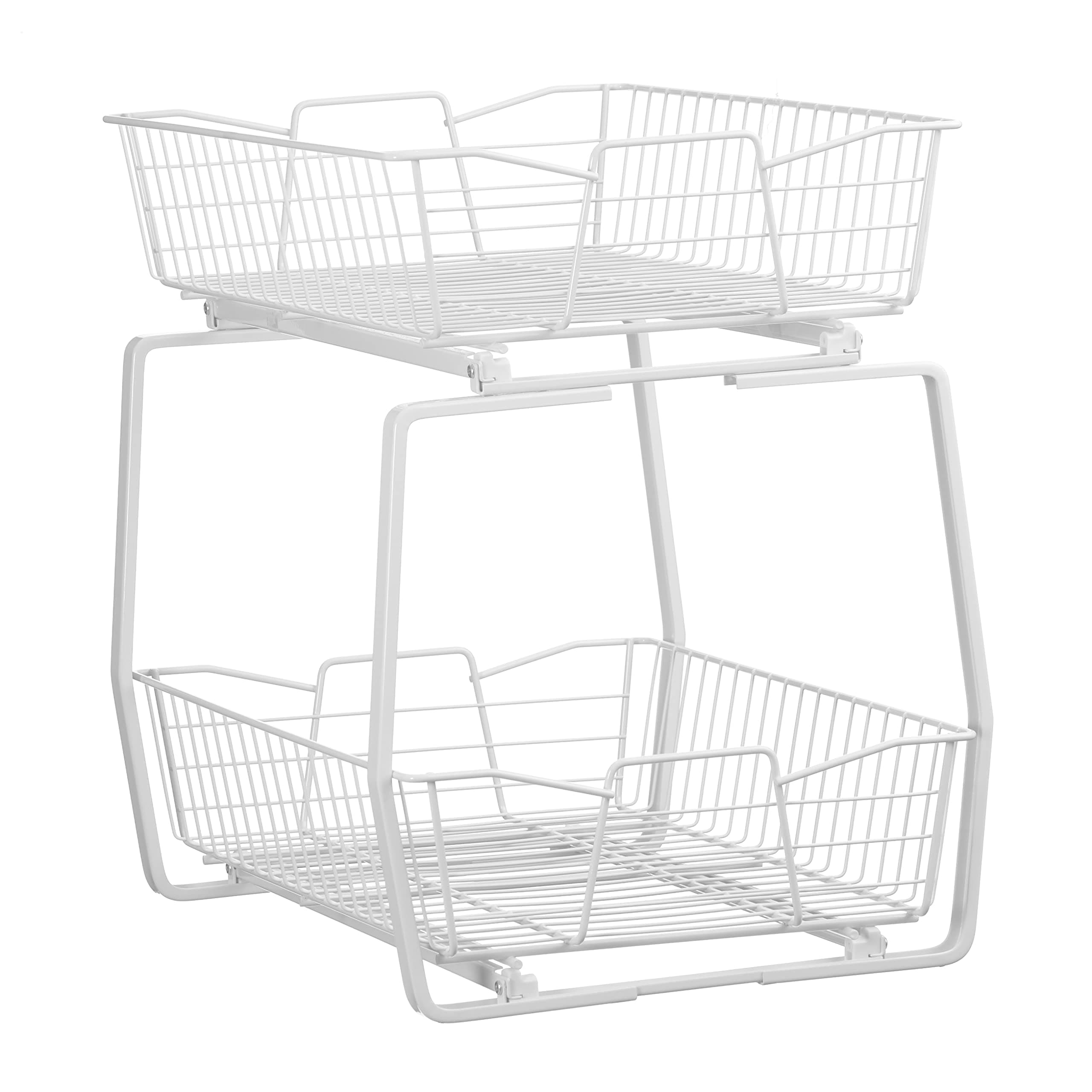 14 in. Pull Out Cabinet Organizer, 2 Tier, Heavy Duty, Slide Out Pantry Shelves Drawers for Kitchen, Bathroom, White