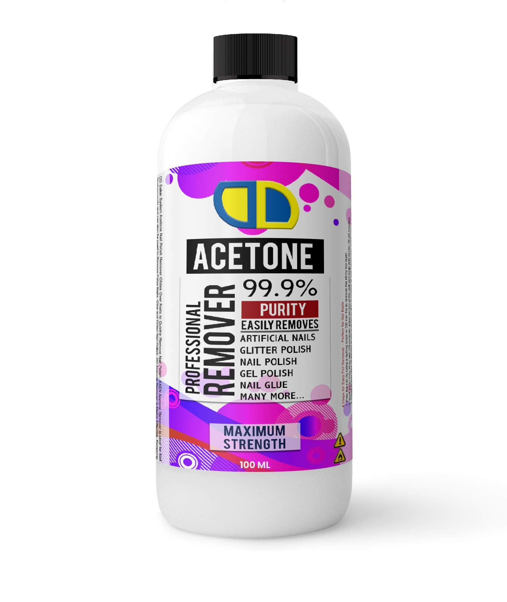 DD 99.9% Pure Acetone, Easily Remover, Artificial Nails, Glitter Polish, Nail Polish, Professional Remover,100ML