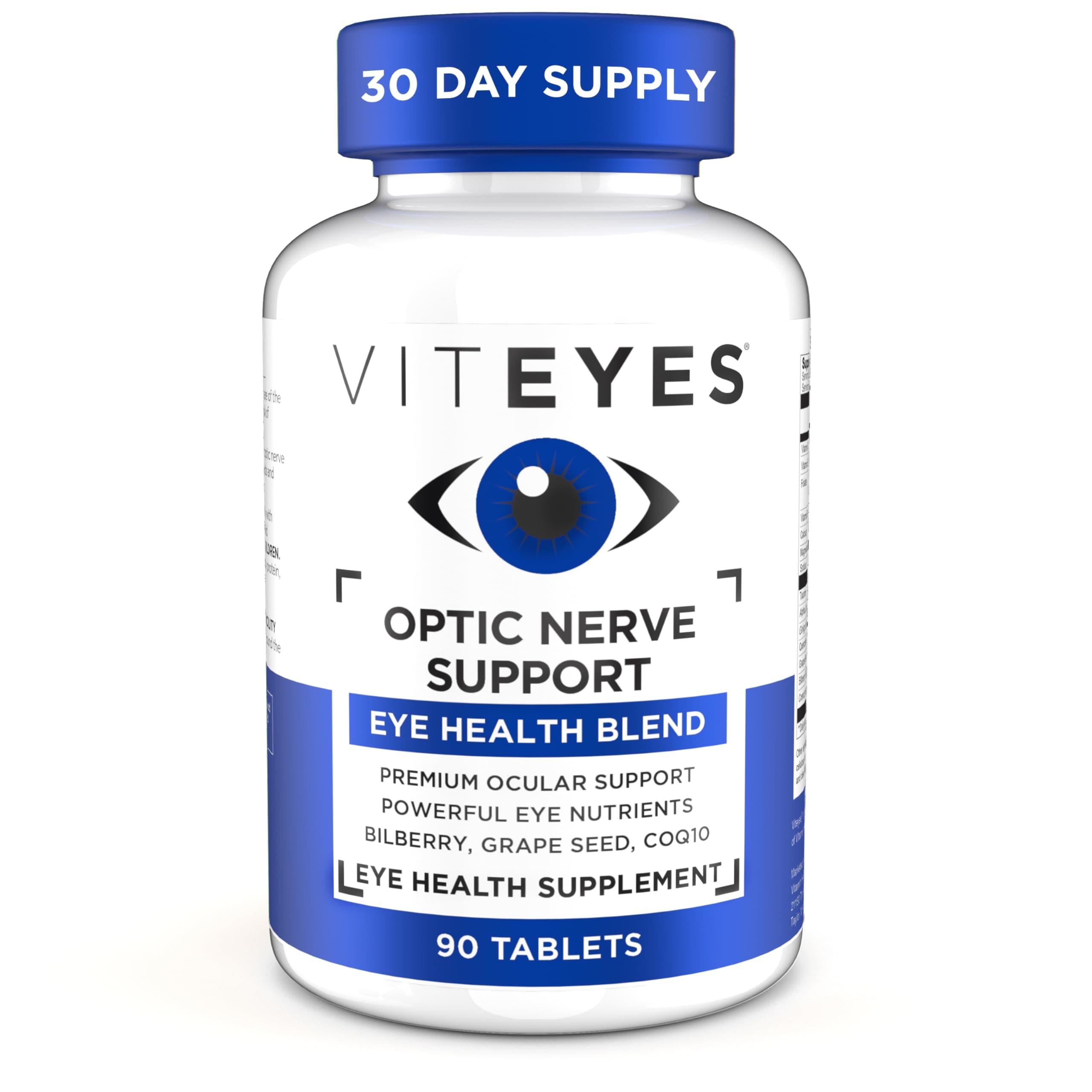 Optic Nerve Support Supplement, Premium Ocular Nutrition Blend, 90 Tablets, White