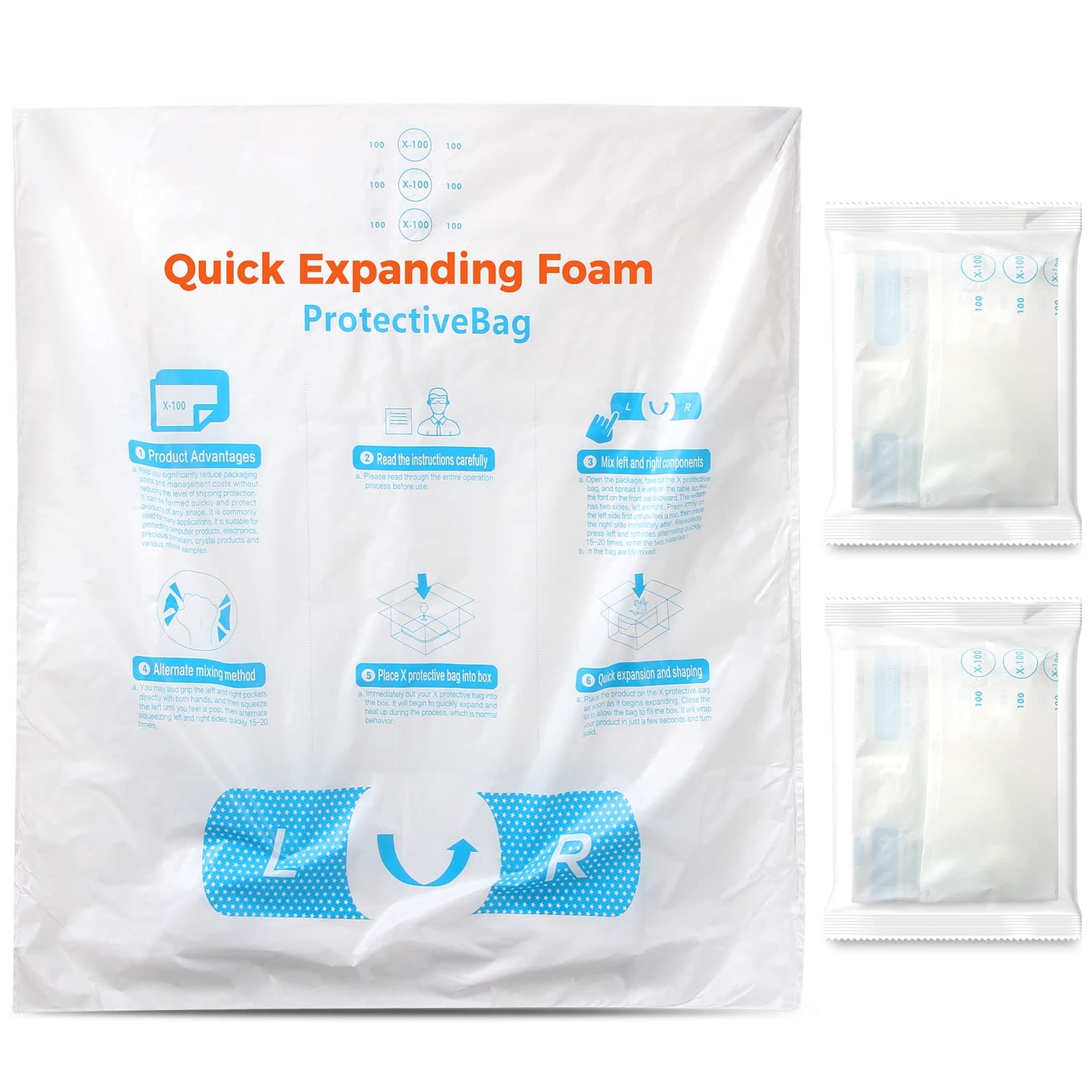 15" x 18" 2 PCS Instant Pack Quick Expanding Packing Foam X-100 Bag for Packaging and Shipping