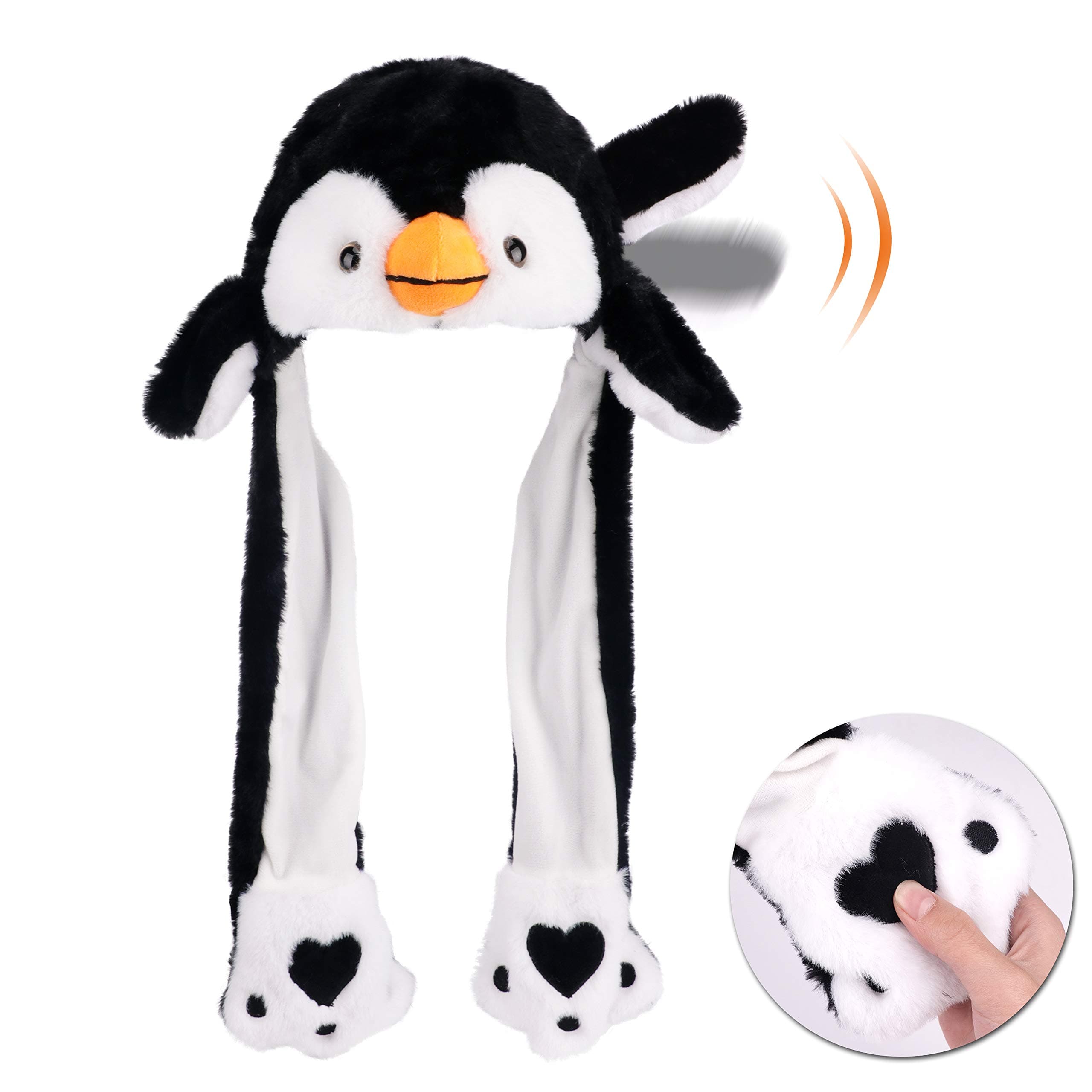 Bubblepompom Animal Hat with Ears Moving Jumping Pop Up Beating Hat Plush Holiday Cosplay Dress Up Funny Gift for Kids