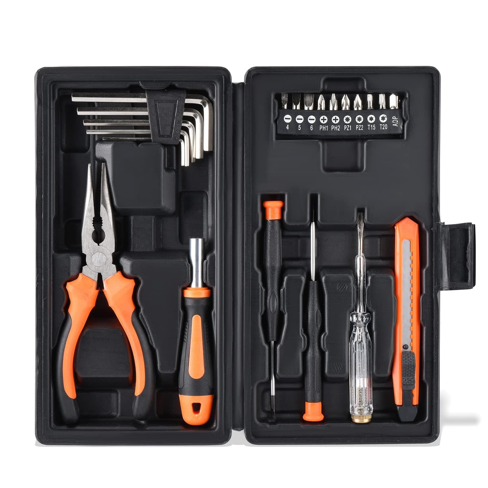 LAND 22-Piece Small Tool Kit with Toolbox - Essential Household Tool Set for Home Repair, DIY Projects, Garage & College Dorm, Includes Pliers, Screwdrivers & Portable Storage Case