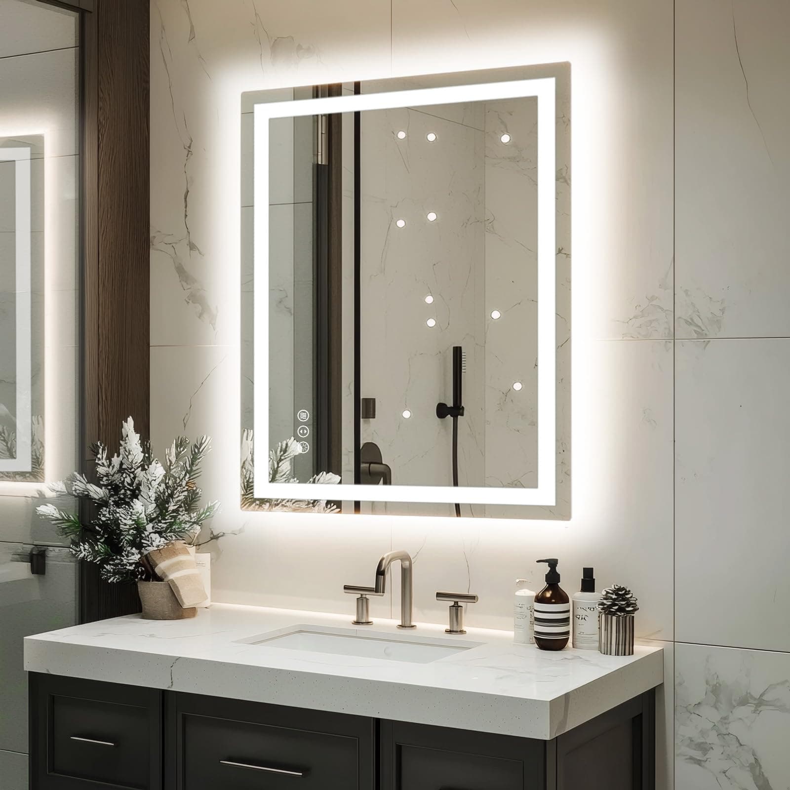 32"x 24" LED Bathroom Mirror with Lights, Dimmable, Double Lights, Backlit + Front Lit, 3 Colors Led Mirror for Bathroom, Lighted Bathroom Vanity Mirror, Tempered Glass(Horizontal/Vertical)