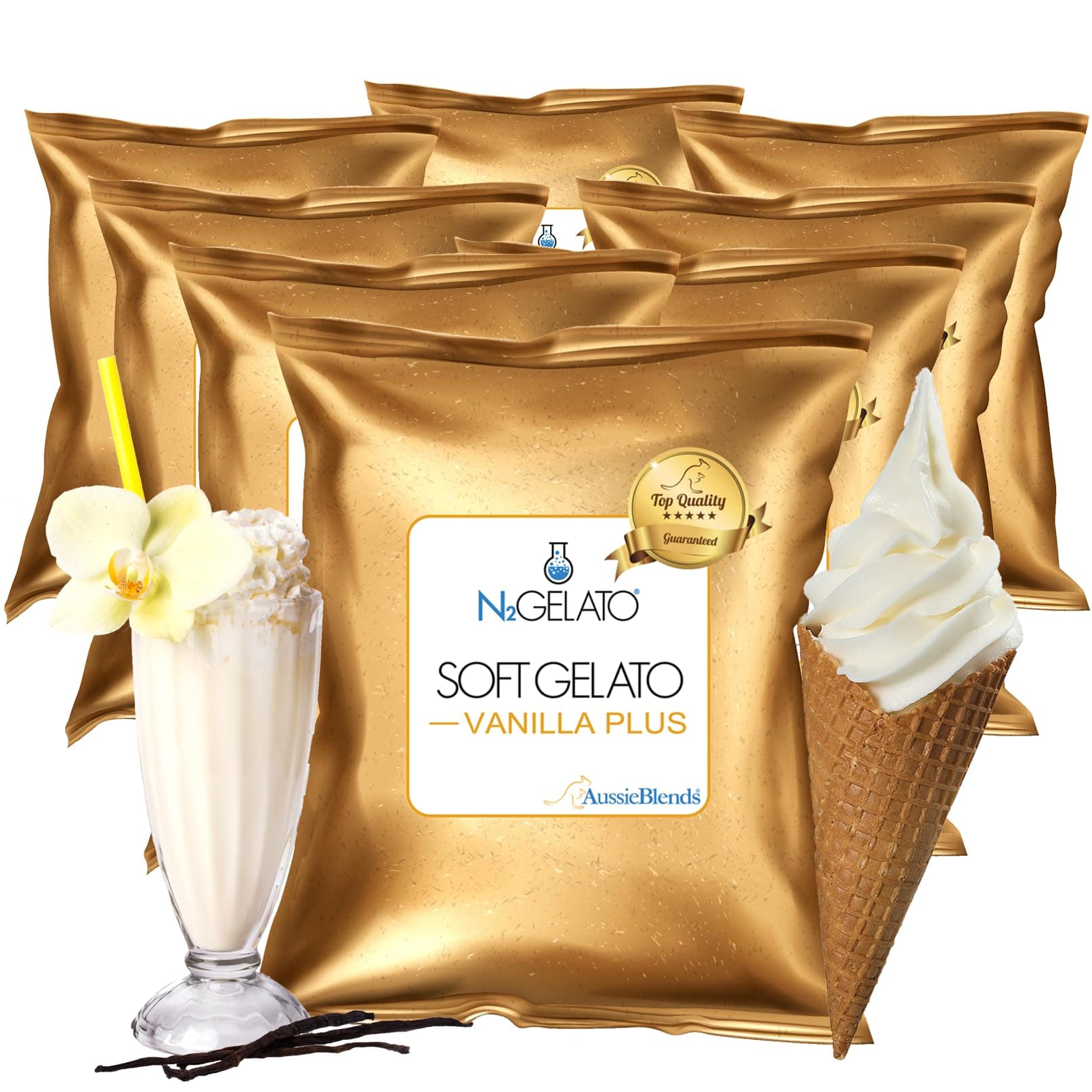 AussieBlends Vanilla Plus Soft Serve Mix, ideal for Milkshakes, Sundaes, and Frozen Desserts | 8-Pack, Imported