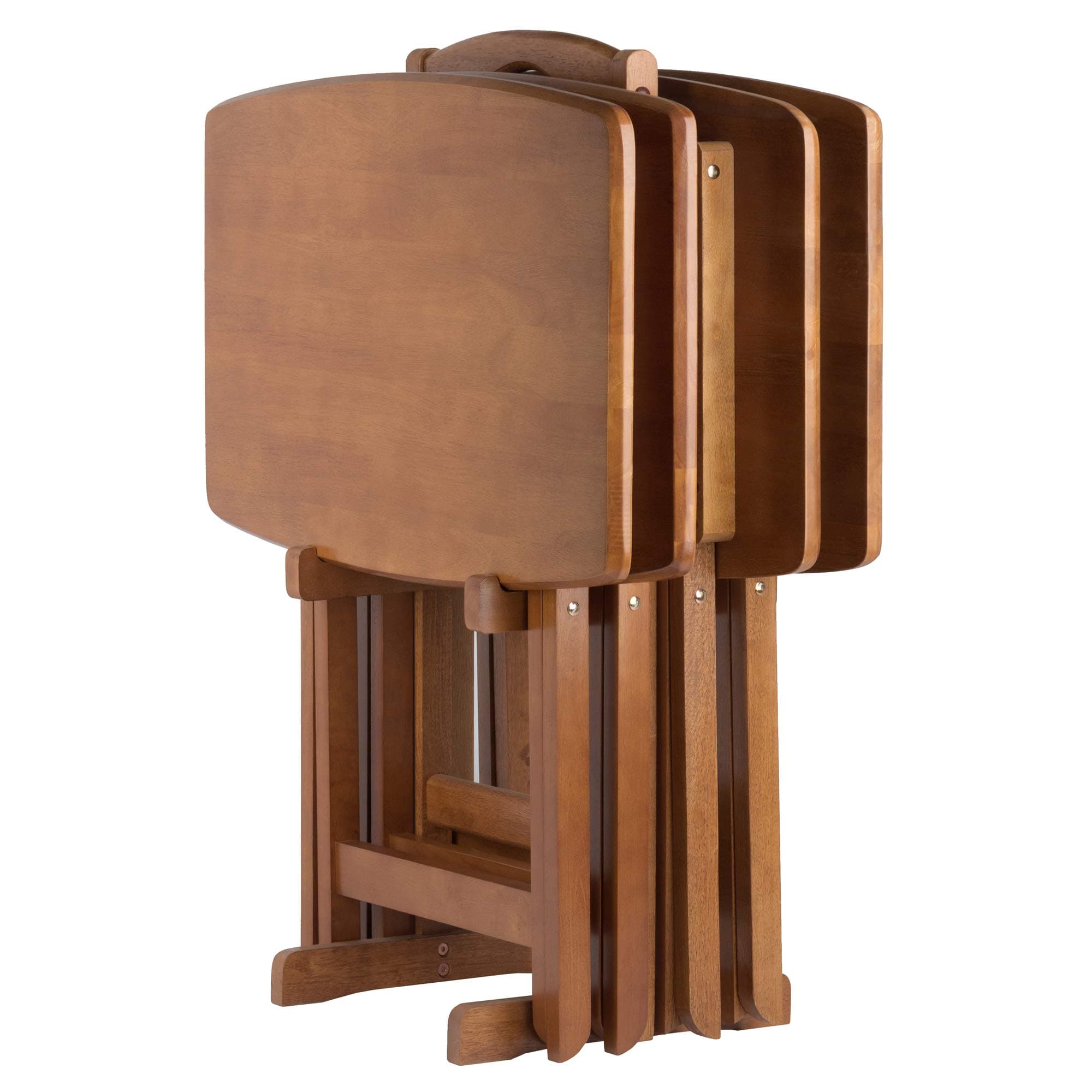 Winsome Dylan Snack Table Set with Stand, Oversized, for Living room, 26", Teak, Set of 4 Tables