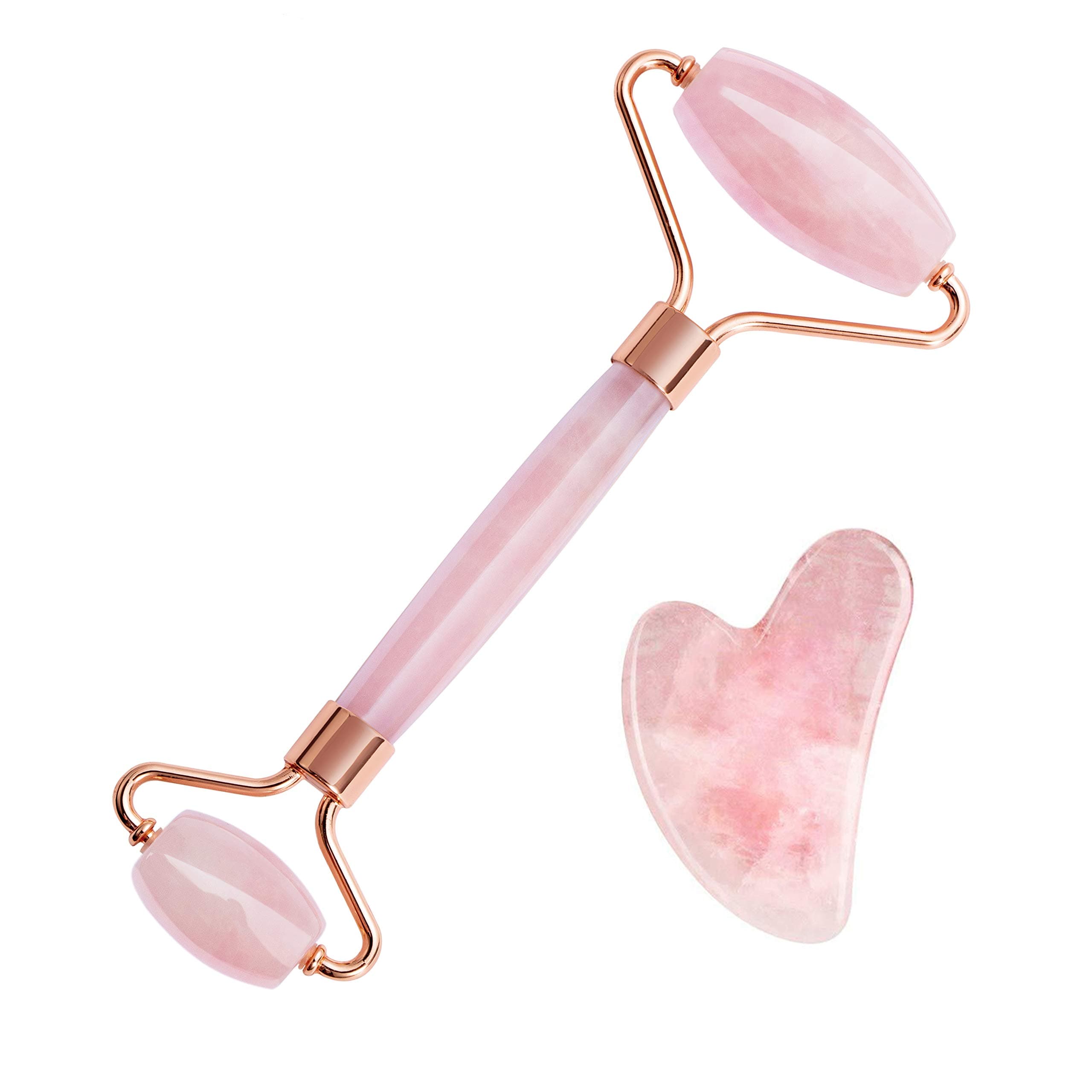 Jade Roller for Face - Jade Roller Massage Set,Rose Quartz Jade Face Roller & Gua Sha Scraping Tool Set,Facial and Neck Massage Tool for Mom,Girlfriend,Family