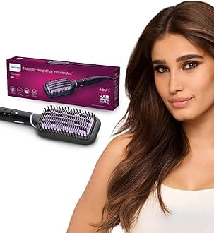 India's No.1 Hair Styling Brand -Hair Straightener Brush, Naturally Straight in 5 Mins,5X Less Frizz,SilkProtect Keratin Tech,Triple Bristle Fast 50s Heatup,Scalp Protect,For Indian Hair,BHH880