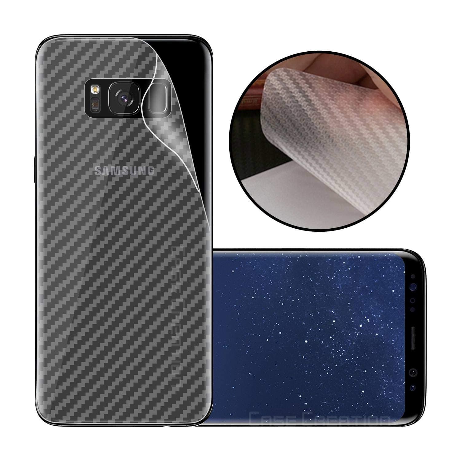 Case Creation Ultra Thin Slim Fit 3M Clear Transparent 3D Carbon Fiber Back Skin Rear Screen Guard Protector Sticker Protective Film Wrap Not Glass for Samsung Galaxy S8 (Carbonn)