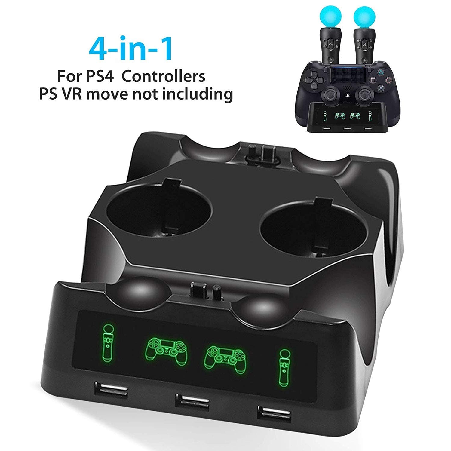 EEEKit 4 in 1 PS4 Controller Charger, Quad Charger Dock Station Stand for PS4 Controller and PS VR Move Motion