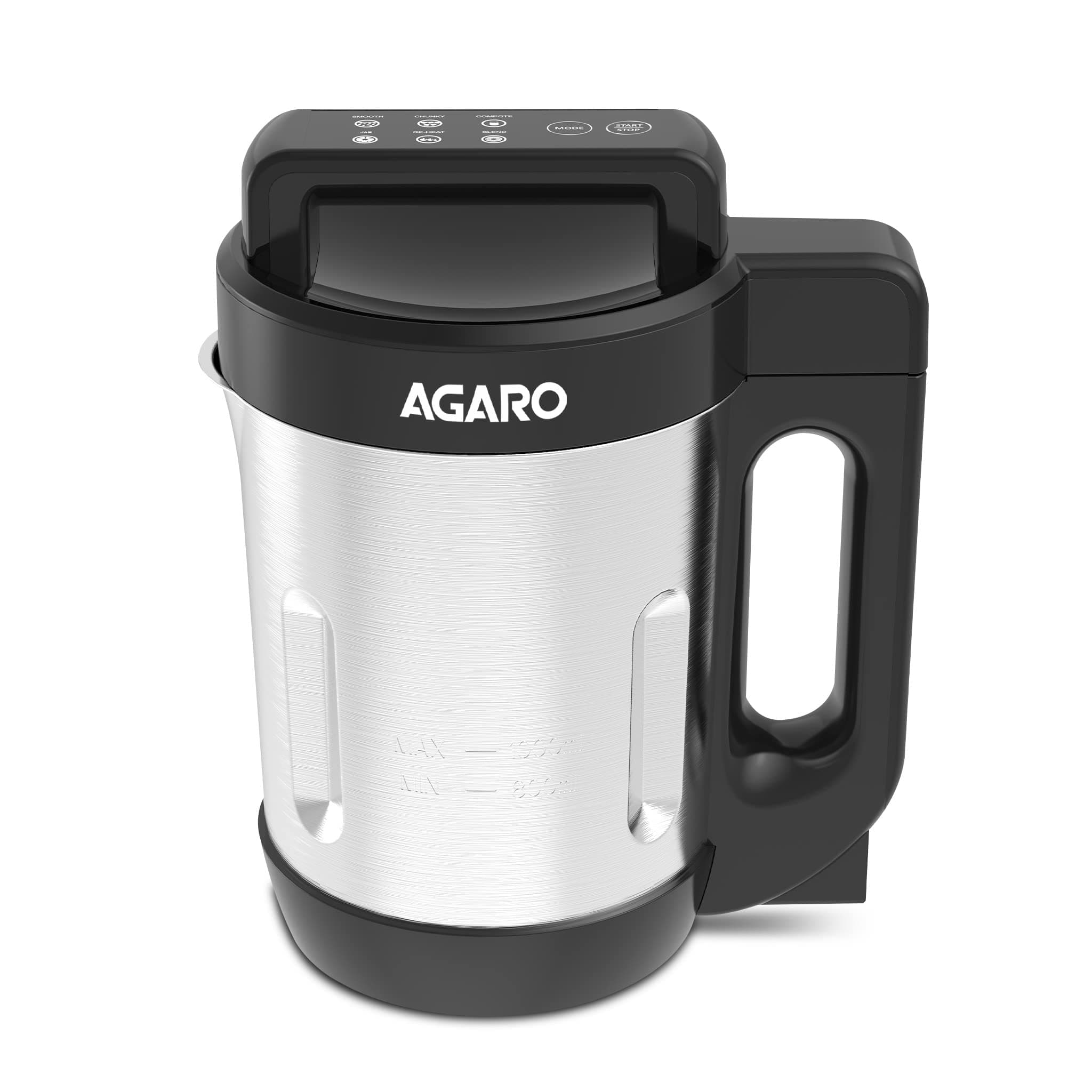 AGARO Elite Soup Maker, 1 Litre, Automatic Blending & Heating,6 Preset Cooking Functions, Copper Motor, Stainless Steel Blades, Grey
