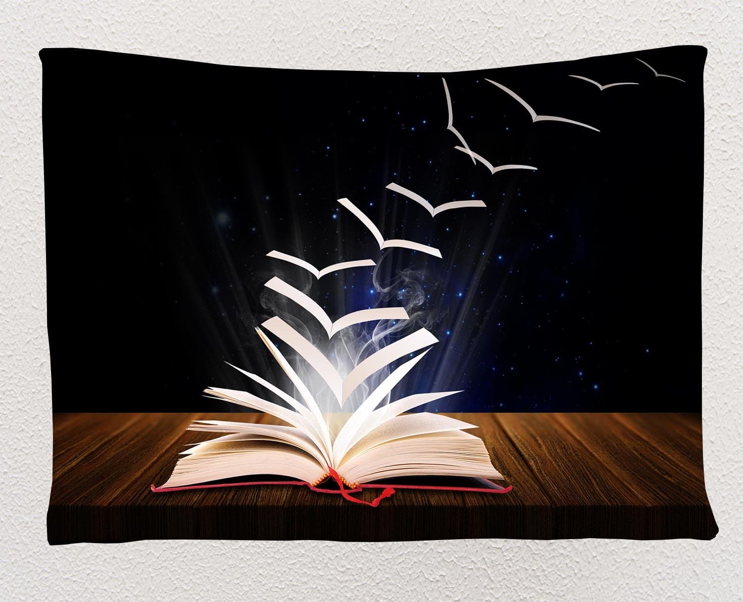 Star series wall tapestry, the book on the table changes into the birds fly to the beautiful night sky, home decoration walled tapestry 60WX80L