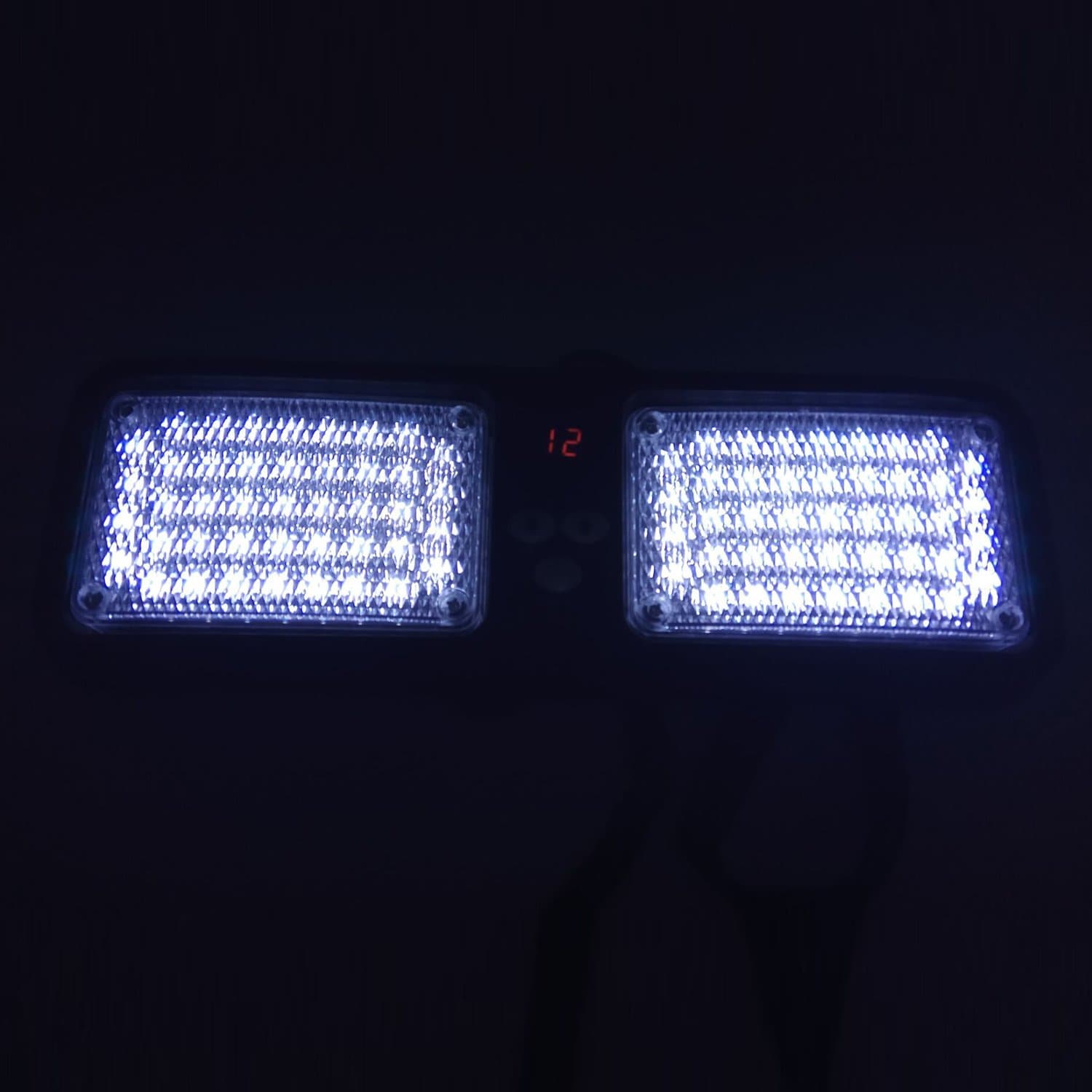 Wecade® 86 LED Sunshield Strobe Light Super Bright Flashing Emergency Warning Lights for Visor Maximum Visibility with 12 Flashing Patterns Fits Commercial Truck Boat Car (White)