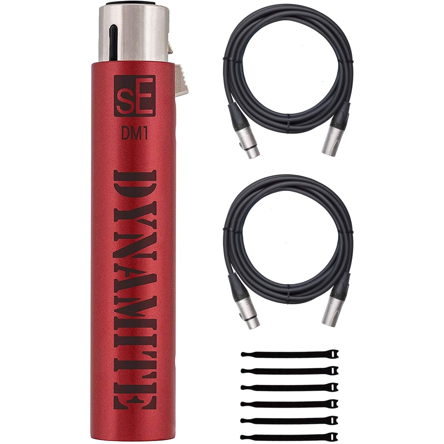 DM1 Dynamite Active In-line Microphone Preamp with 28dB Gain Bundle with 2 20-FT XLR Microphone Cables and 7-Pack Cable Ties