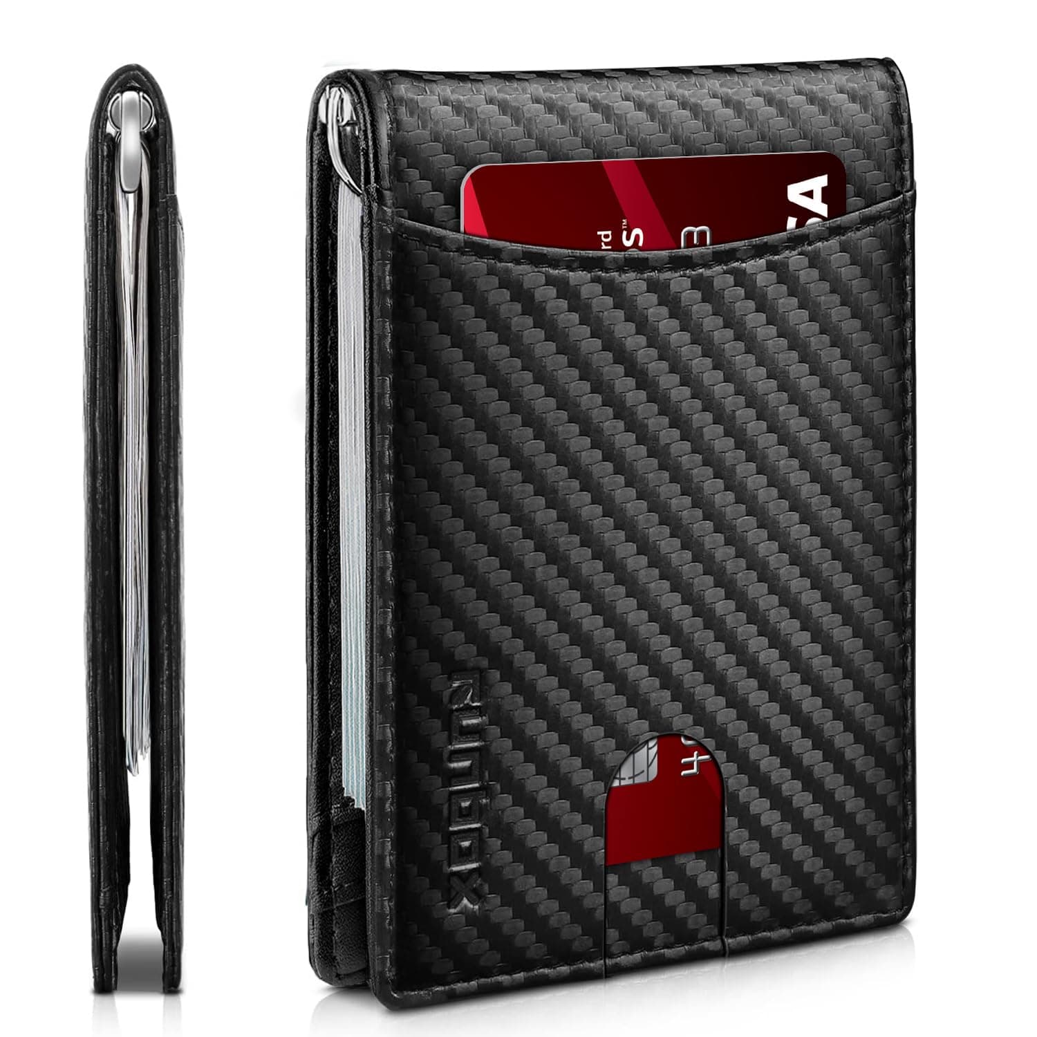 Slim Wallet for Men Genuine Leather RFID Blocking Bifold Minimalist Front Pocket Mens Wallet with Money Clip Thin Gift Box