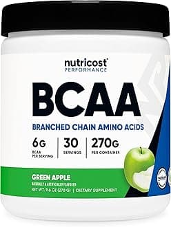 BCAA Powder (Green Apple) 30 Servings - Vegetarian, Non-GMO, Gluten Free, Optimal 2:1:1 Ratio