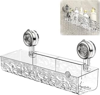 Generic No Drill Clear Wall Caddy, 1 Shelf, Rectangular, Polished, Wall Mount, Suction Cup, Shower Storage