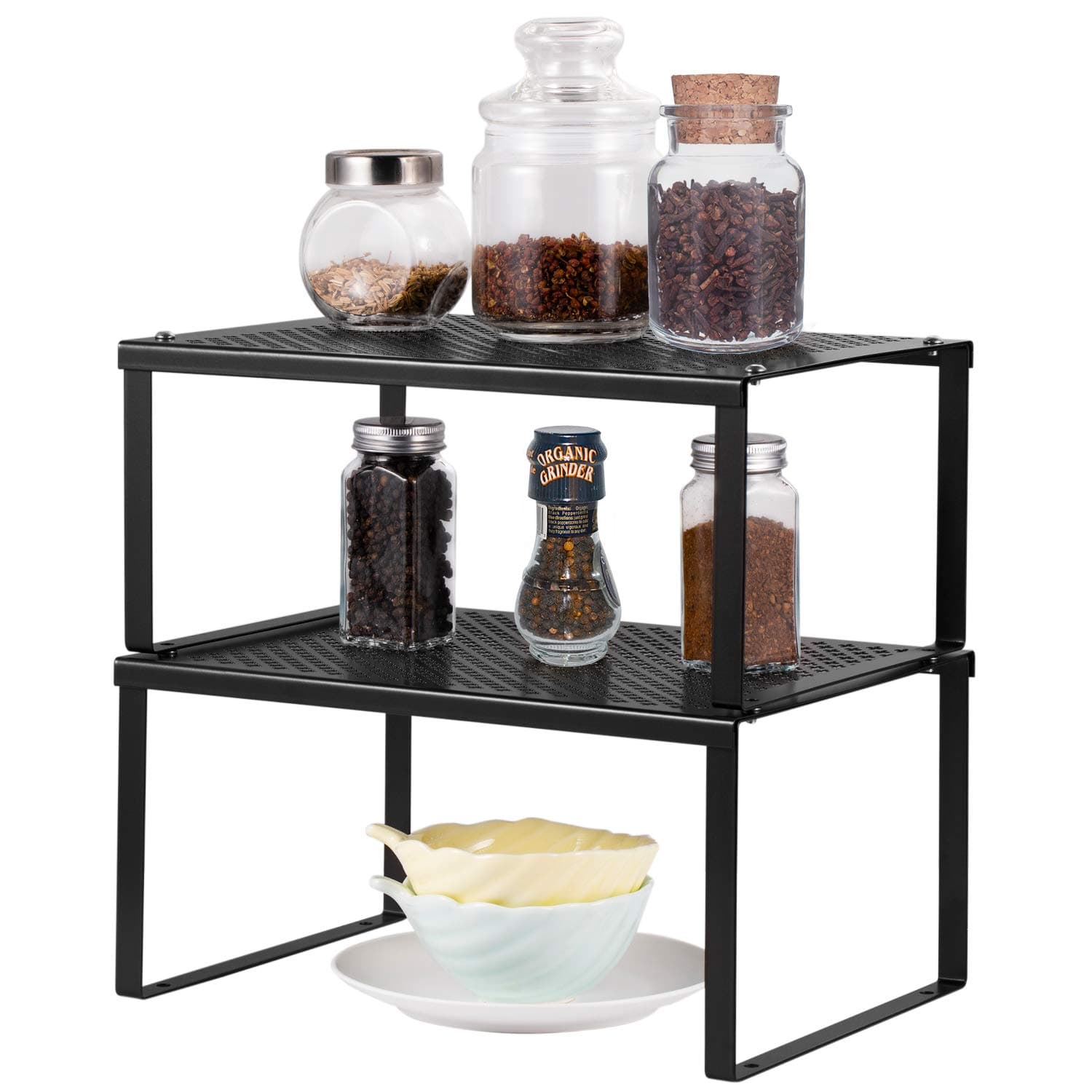 2-Pack Kitchen Cupboard Cabinet Organizer, Counter Shelf Organizer,Stackable Expandable Shelf Insert Storage Rack Bathroom, Kitchen, Laundry Room