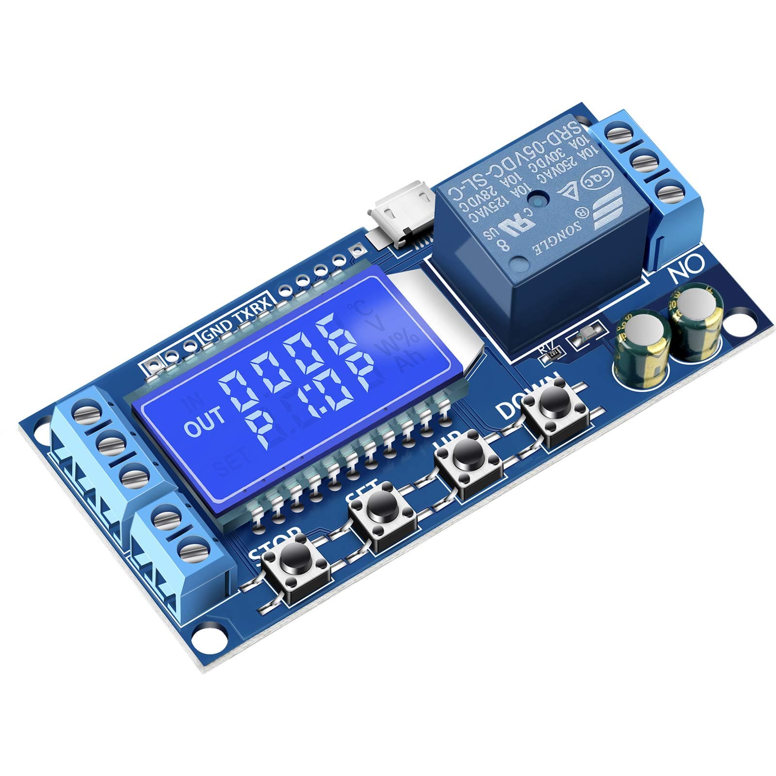 Drok Timer Relay, Time Delay Relay Dc 5V 12V 24V Controller Board Delay-Off Cycle 0.01S-9999Mins Trigger Switching Module With Lcd Display Support Micro Usb Power Supply