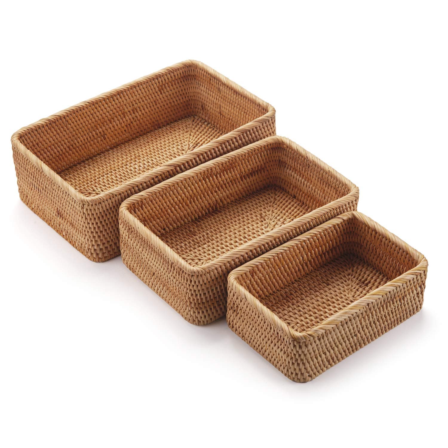 Rattan Rectangular Fruit Basket Set of 3