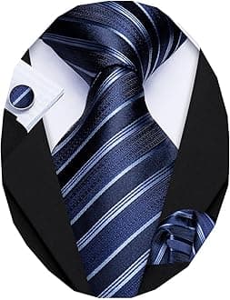 Tie Sets for Men Silk Stripe Necktie Woven Checkered Handkerchief Cufflinks Formal Business Wedding