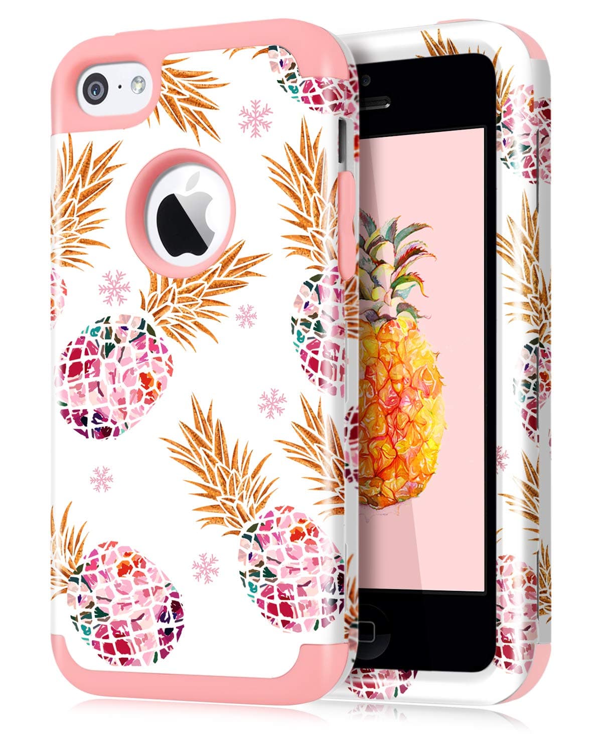 Dailylux Shockproof Case for iPhone 5 / 5C / 5S / SE, PC + Soft Silicone Three Layers Armor Anti-Slip Protective Defensive Hard Back Cover, Pineapple Rose Gold