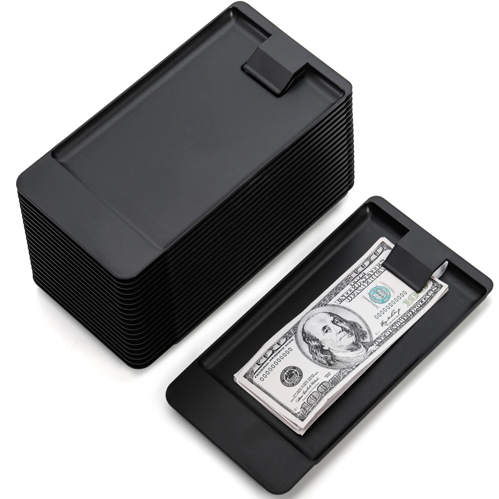 AVLA 20 Pack Check Holders, Black Plastic Tip Trays, Restaurant Check Presenters, Guest Receipt Holder Tray for Bars, Hotels, Dining, Catering Business, Cash, Credit Cards, Bills, Waitress Tip Tray