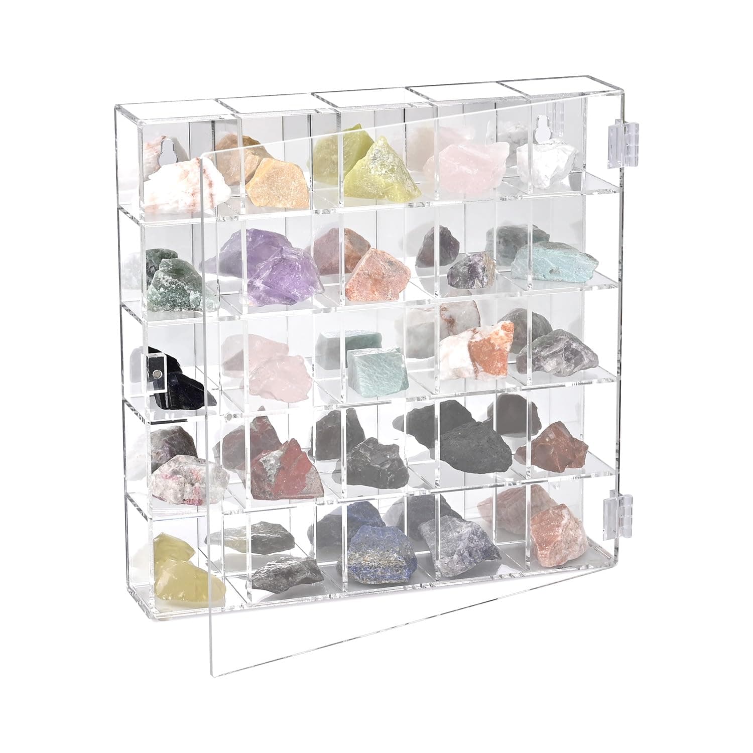 Ikee Design Mountable 25 Compartments Acrylic Display Case Cabinet Stand with Mirrored Back - Display Shelves for Collectibles, Gemstone and Figures, 10.7" W x 2 "D x 10.5" H