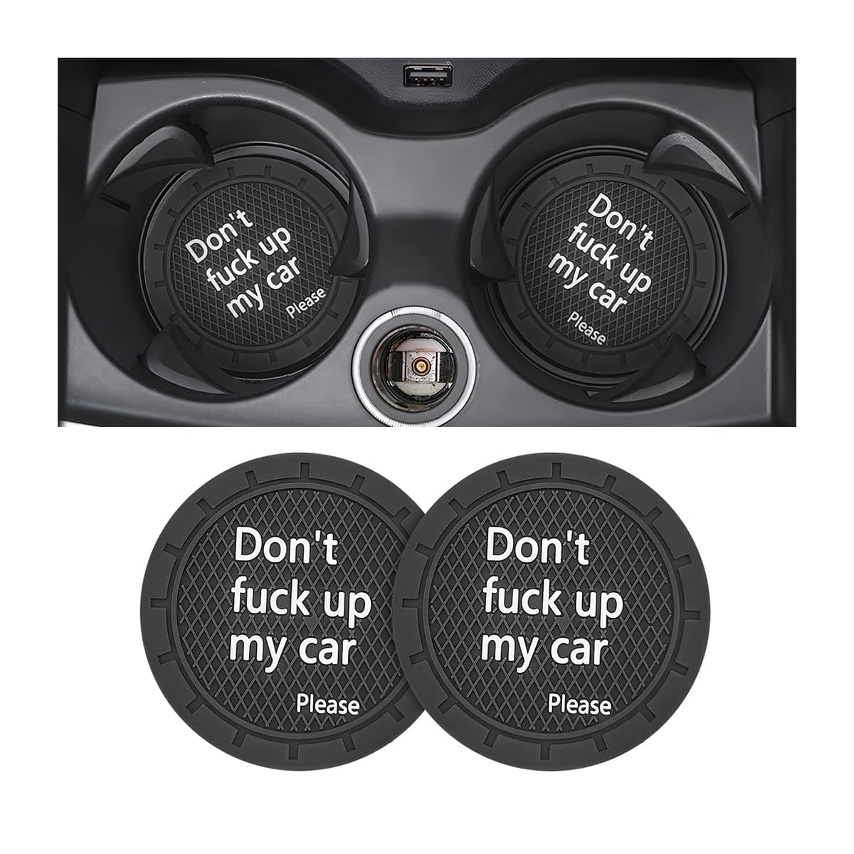 Cup Holder Coasters, 2.75 Inch Non-Slip PVC Insert Coaster, Anti-Scratch Auto Cup Mats for Women Men, Vehicle Interior Accessories Universal for Car, SUV, Truck (D Black/2PCS), 2 Pack