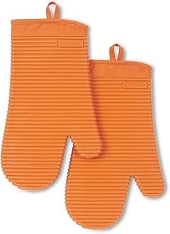 KitchenAid Ribbed Soft Silicone Oven Mitt 2-Pack Set, Honey, 7.5"x13"