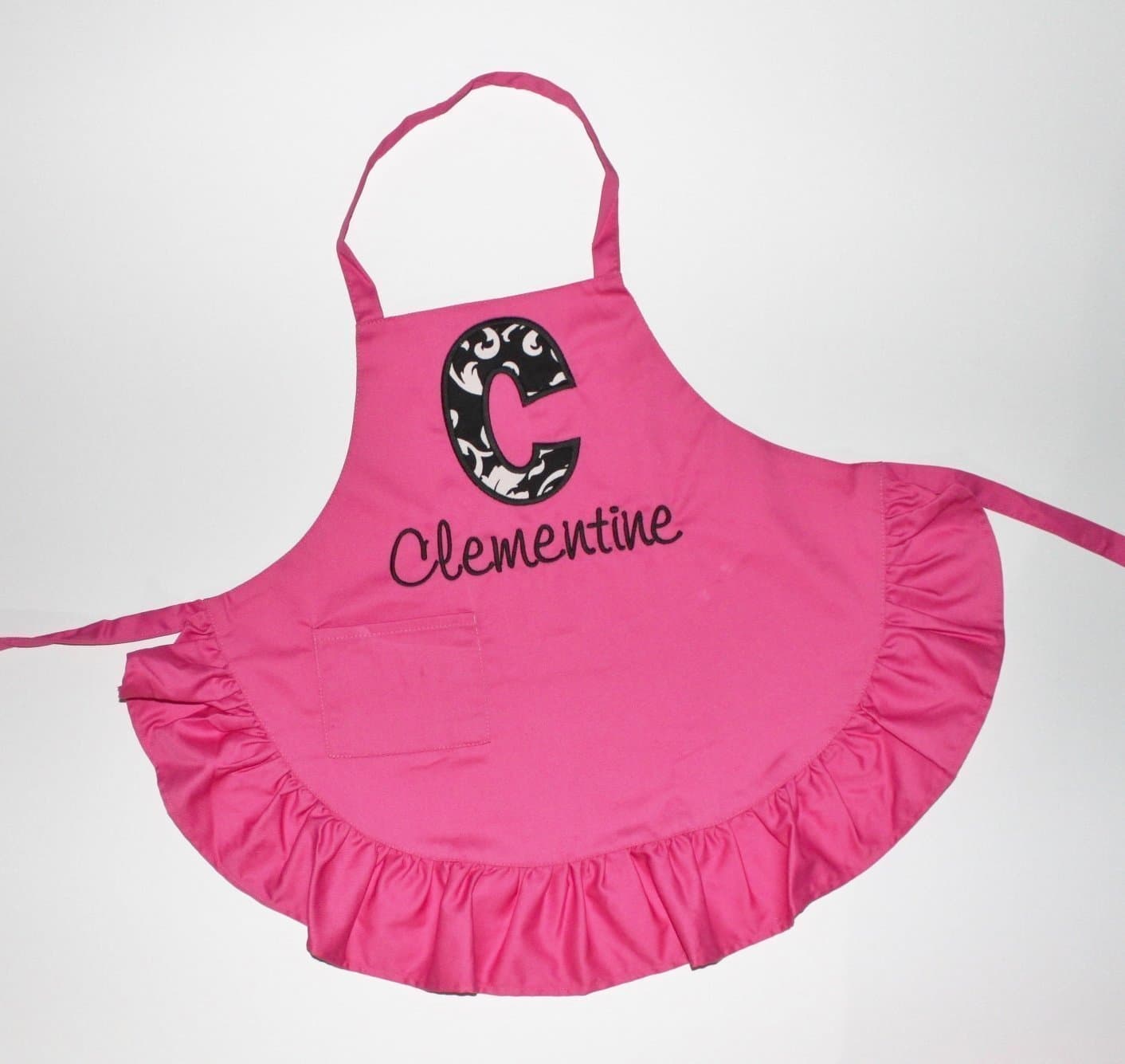 Child Size Hot Pink Ruffled Apron with Name and Initial, Kids Apron, Pink Ruffle Apron