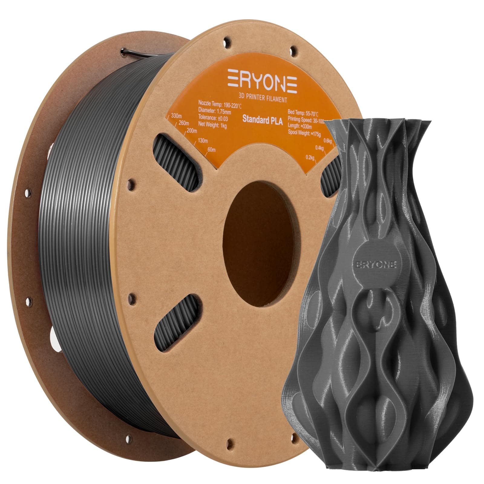 ERYONE PLA 3D Printer Filament 1.75mm, Dimensional Accuracy +/- 0.05 mm 1kg (2.2LBS)/Spool, Grey
