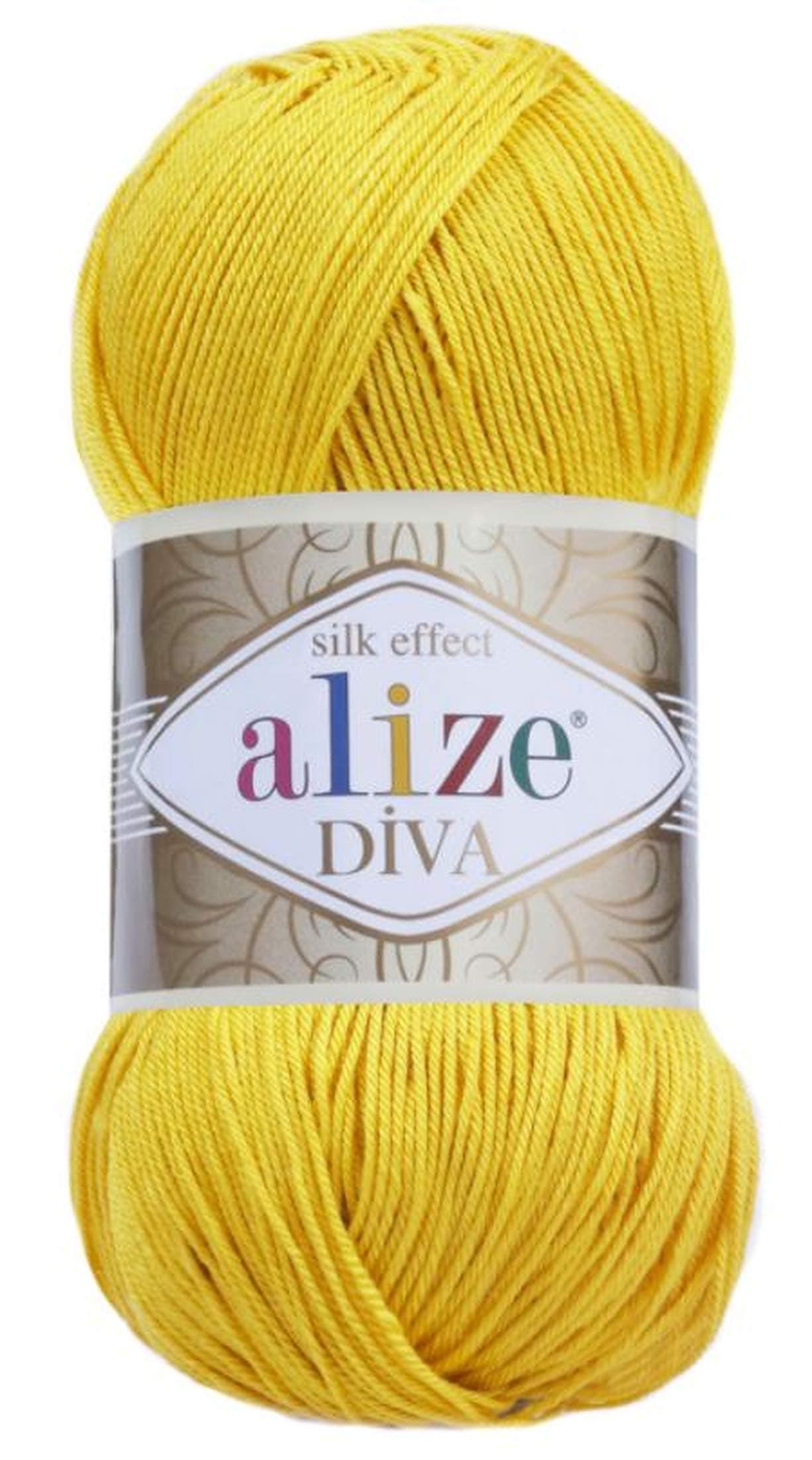 Alize Diva Silk Effect 100% Microfiber Acrylic Yarn 1 Ball skeins 100gr 383yds Color (110 - Yellow)