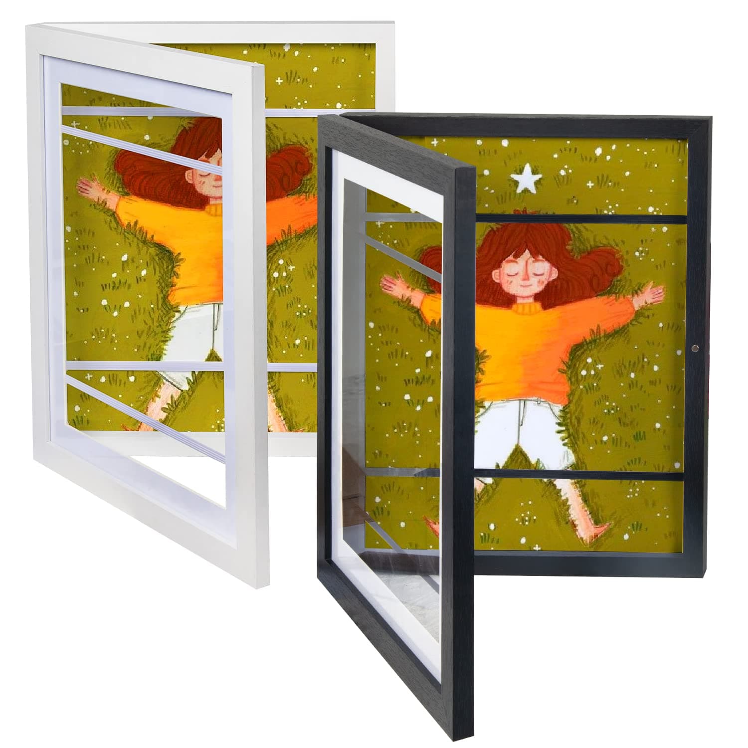 Q.HouKids Artwork Frames Changeable Wood 4 Pack Display 8.5x11, Kids Art Frames Front Opening Holds 50, White Great for Kids Drawings (4PK)