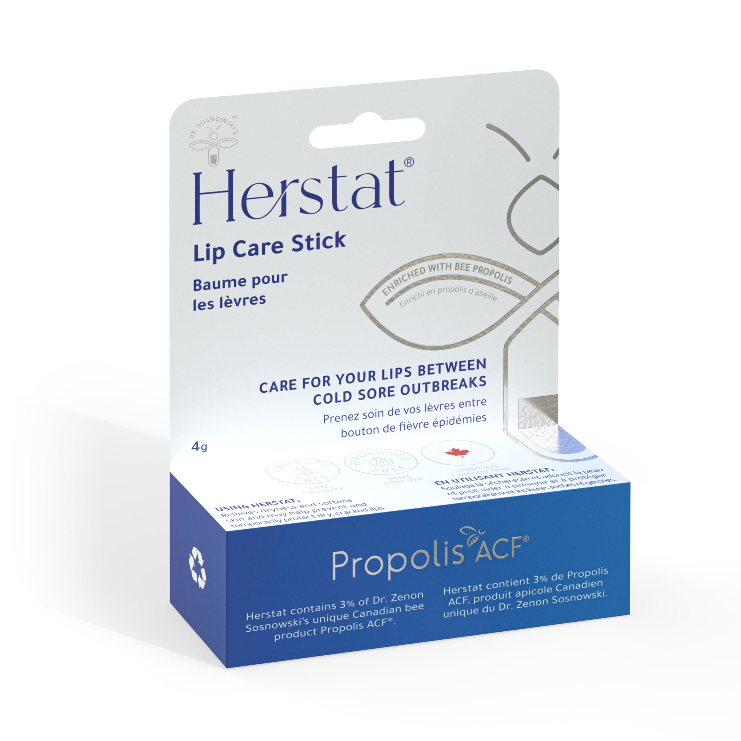 Herstat Daily Lip Balm | Use Between Cold Sore Outbreaks | 3% Propolis | Softens, Hydrates Coldsore Prone Lips