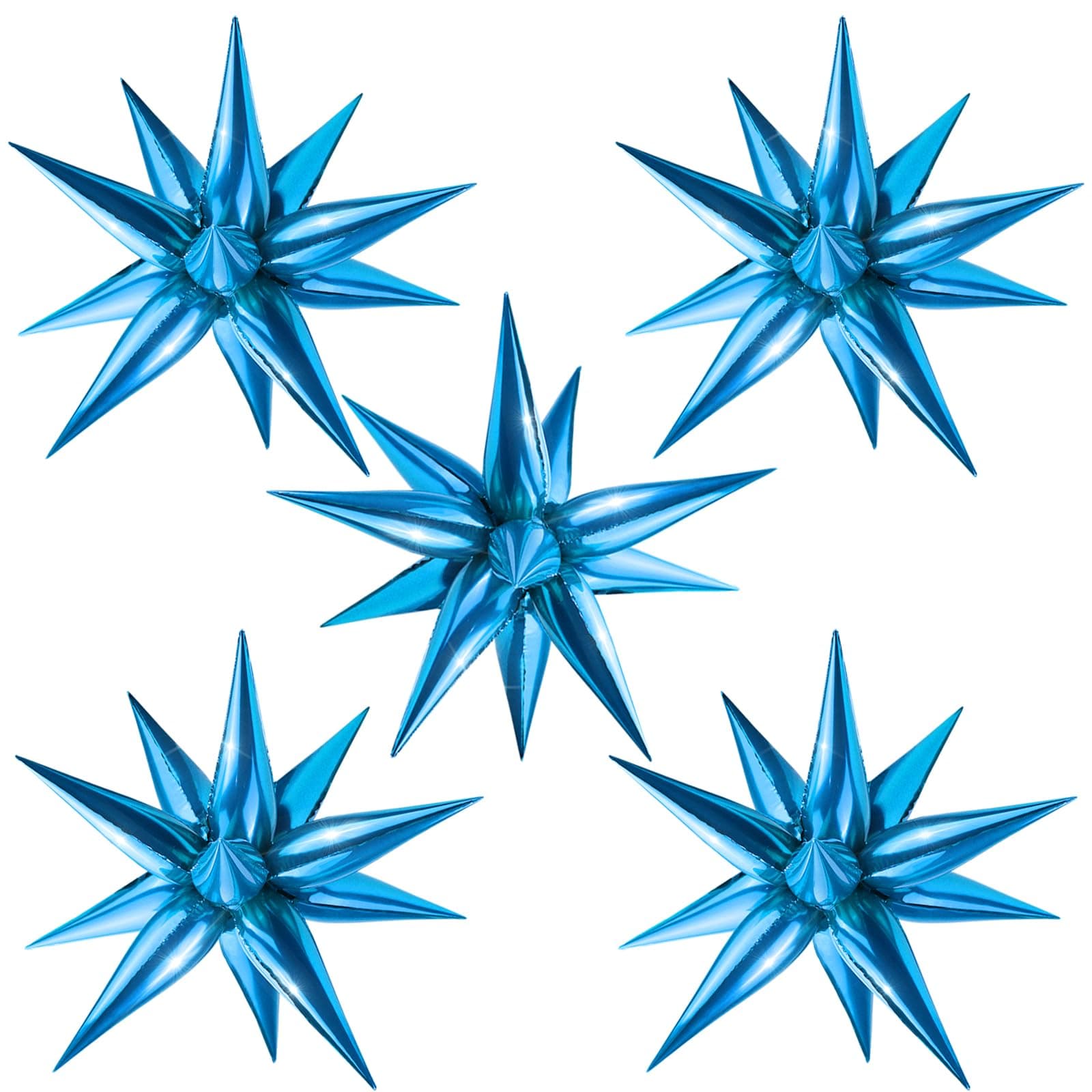 Moukiween 60 PCS Blue Star Balloons, 12 Point Cone Explosion Star Foil Balloons for Birthday, Gender Reveal, Baby Shower, Wedding, Graduation Decorations (Blue)